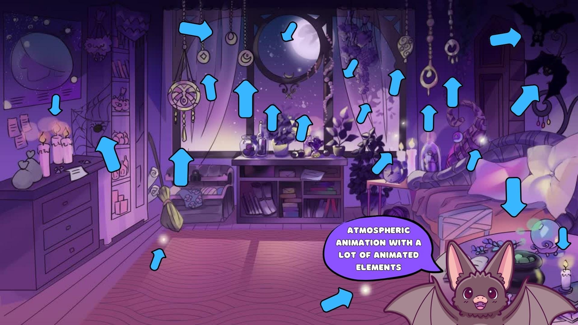 Animated background - Witch's Room | For VTubers & Streamers