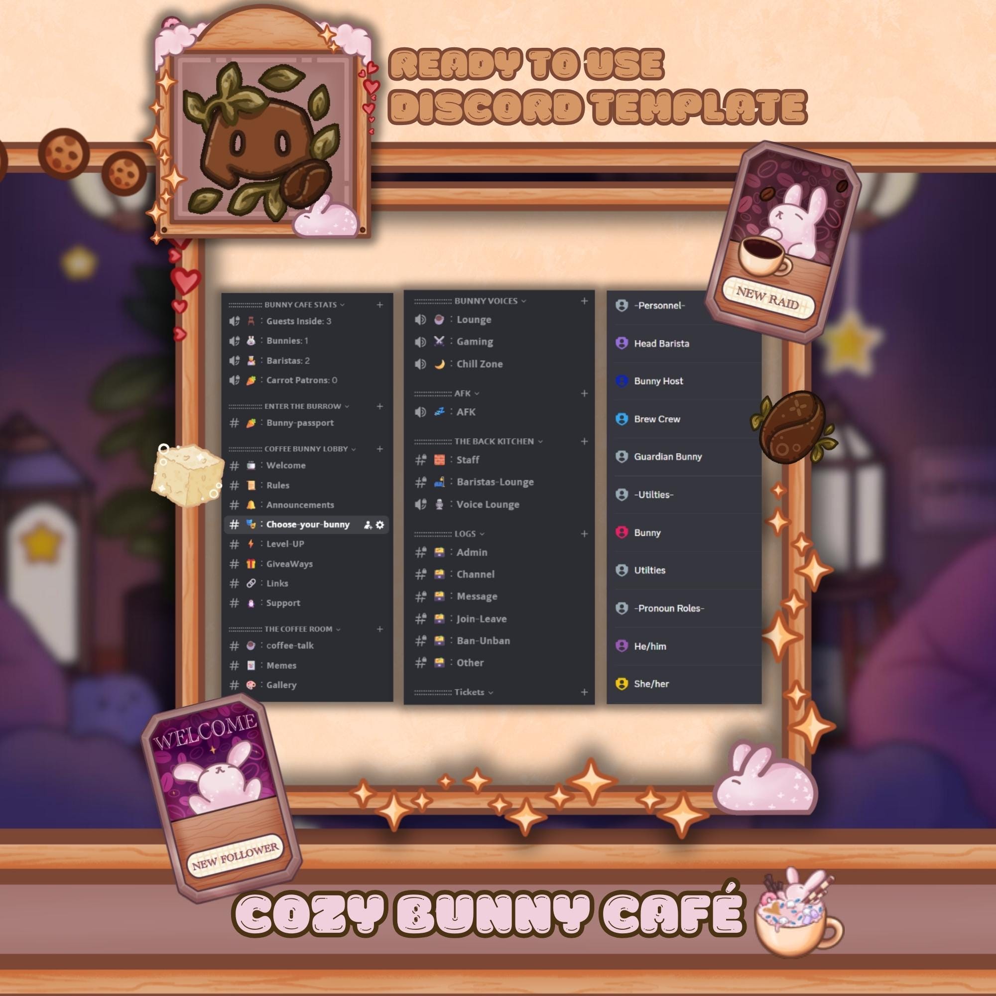 Coffee Discord Server Template – Cute Gaming & Roleplay Setup