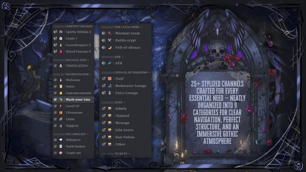 Dark Gothic Discord Server Template – Cute Gaming & Roleplay Setup
