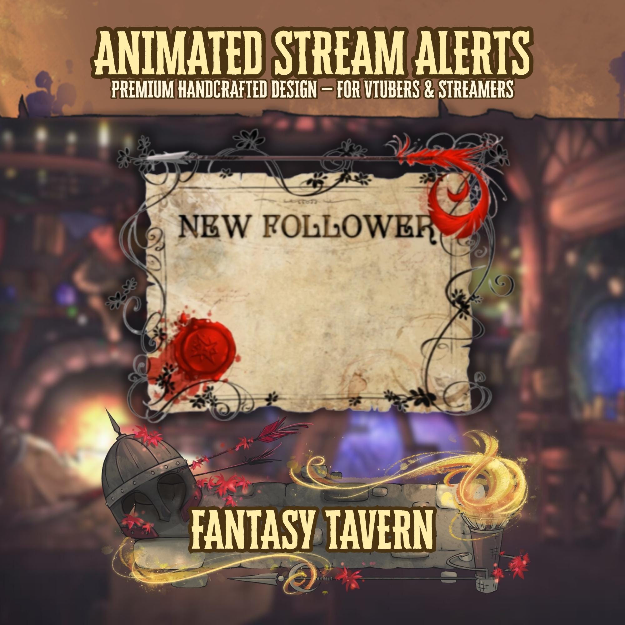 Animated Stream Alerts Pack in Medieval Fantasy Tavern Theme