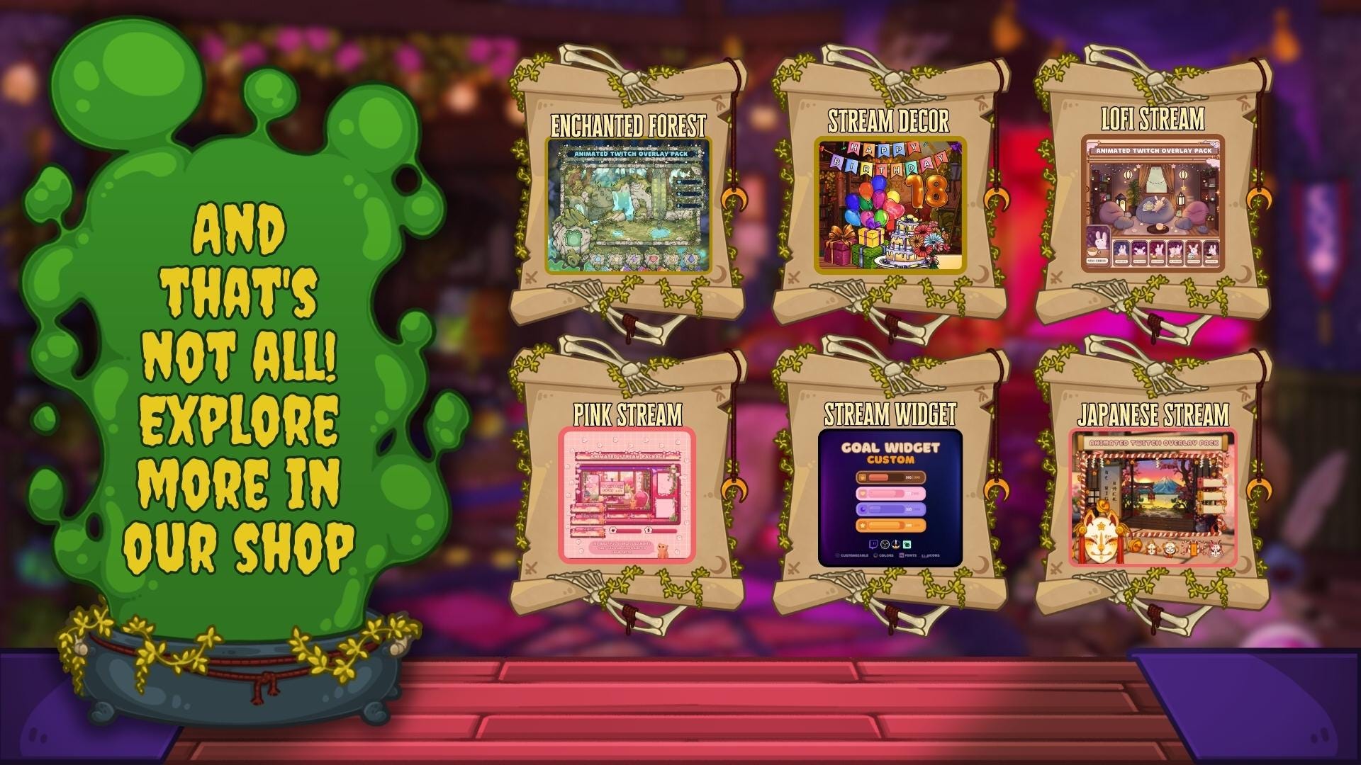 Animated Stream Overlay Boost Pack - Halloween Cozy Witch