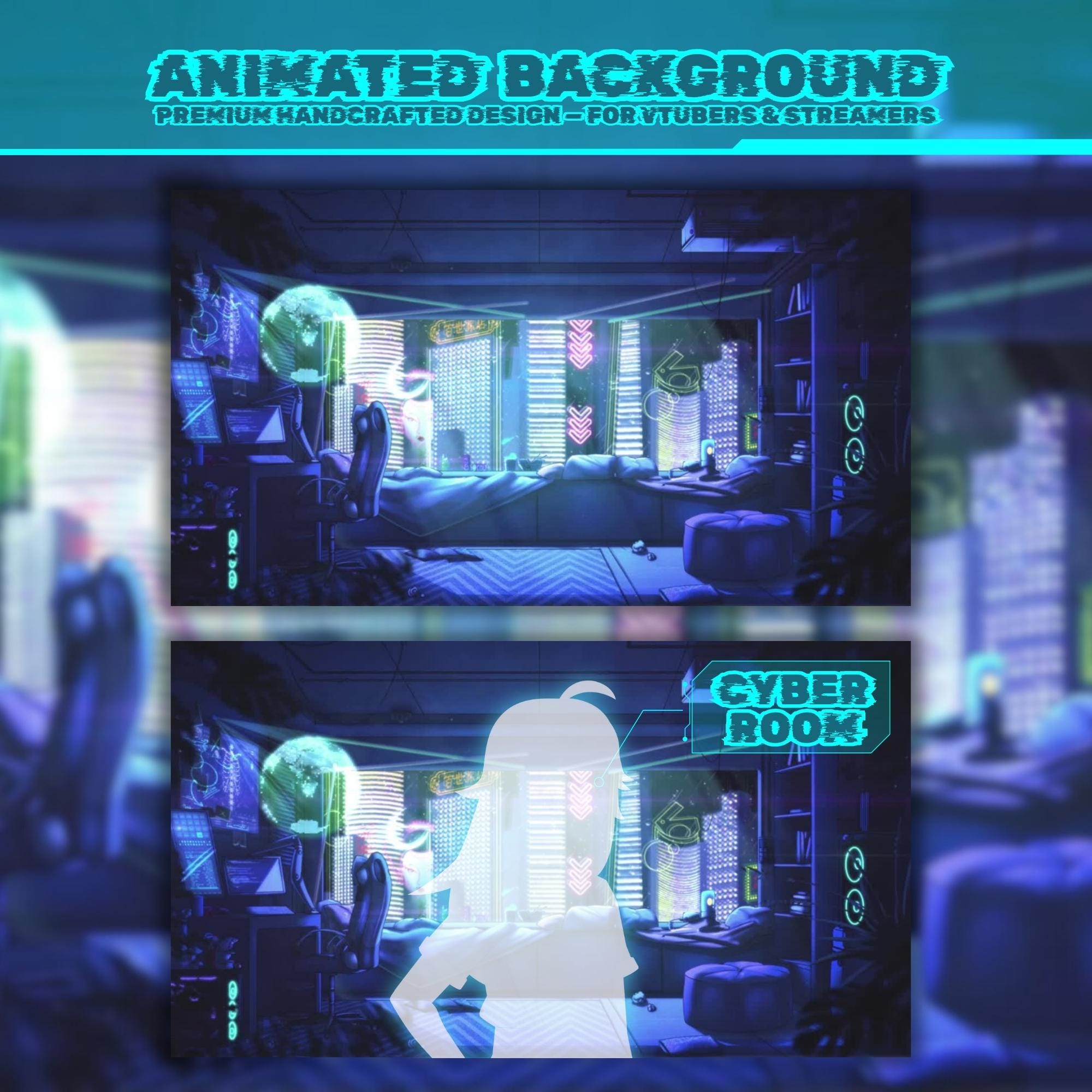 Animated background - CyberPunk Room | For VTubers & Streamers