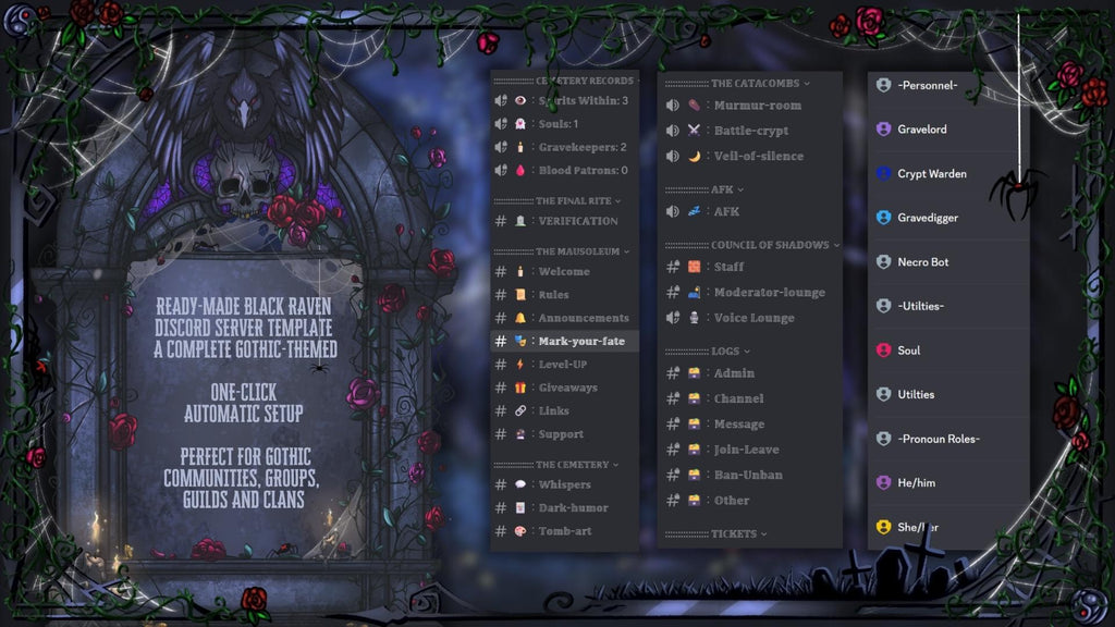 Dark Gothic Discord Server Template – Cute Gaming & Roleplay Setup
