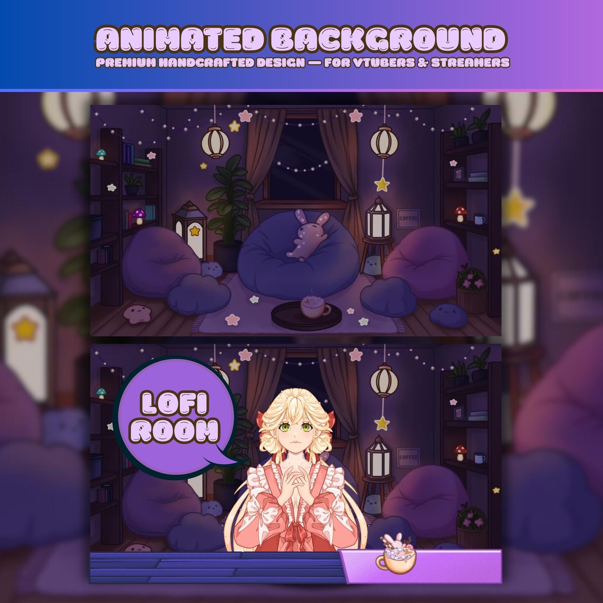 Animated background - Lofi Bunny Room | For VTubers & Streamers