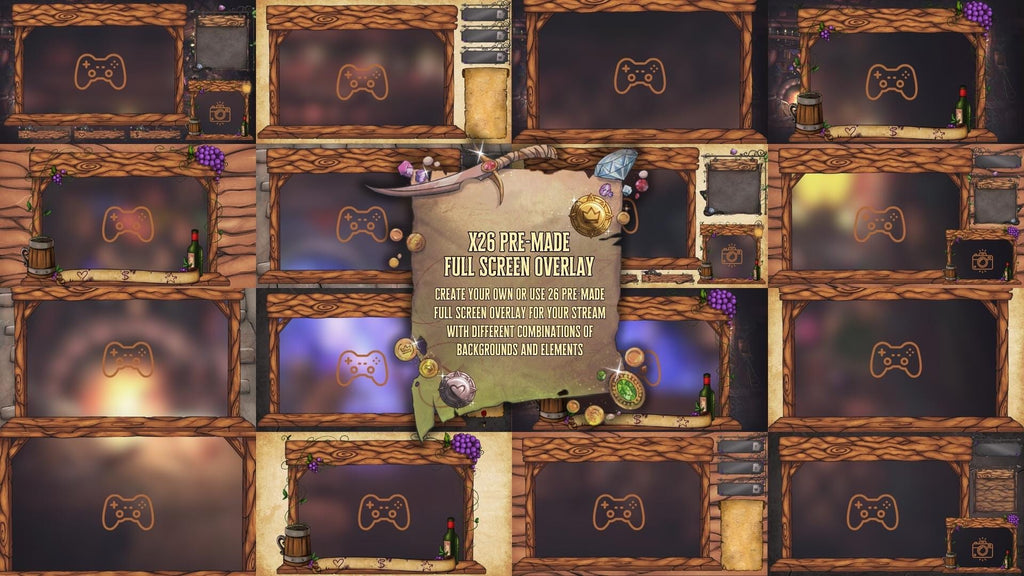 Animated Stream Overlay PRO Pack - Fantasy Medieval Tavern