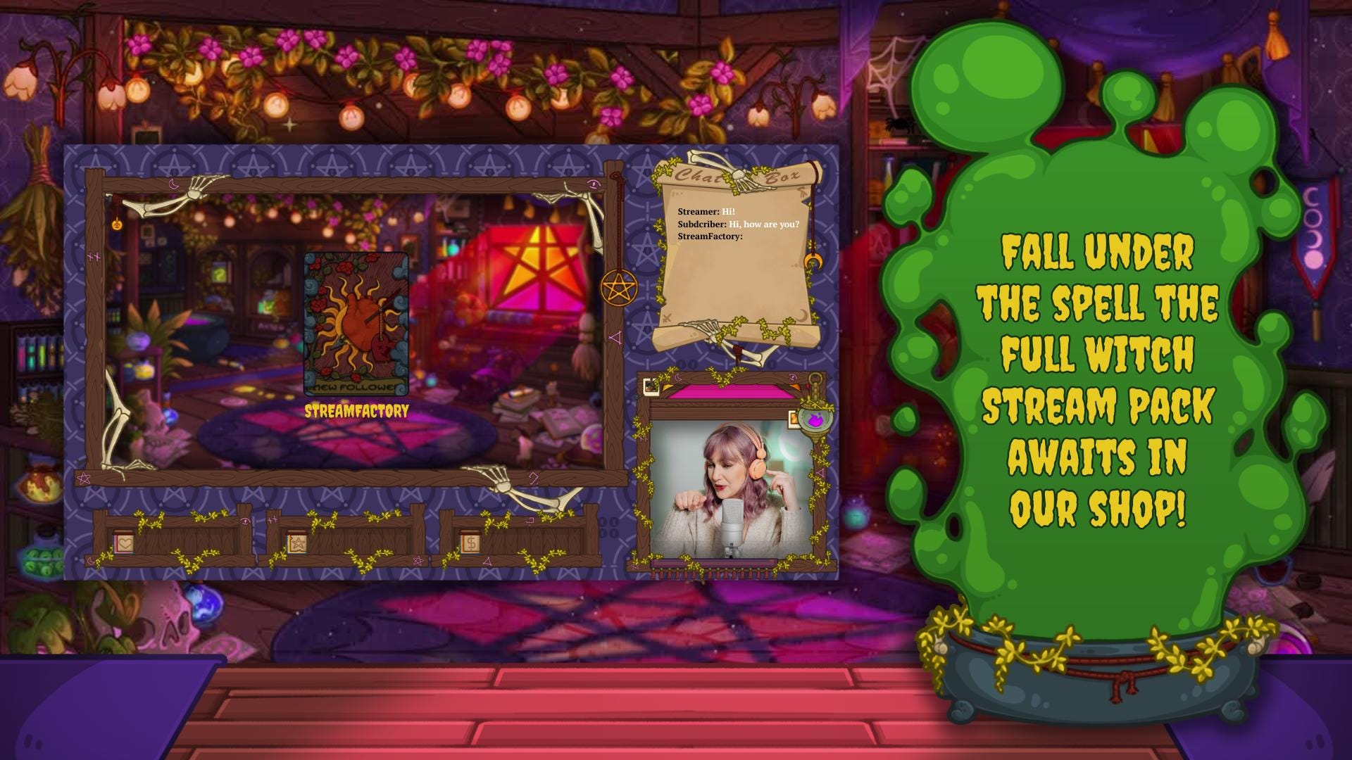 Halloween Witch Room Animated VTuber Background – Cozy Magical Stream Overlay for Twitch & YouTube