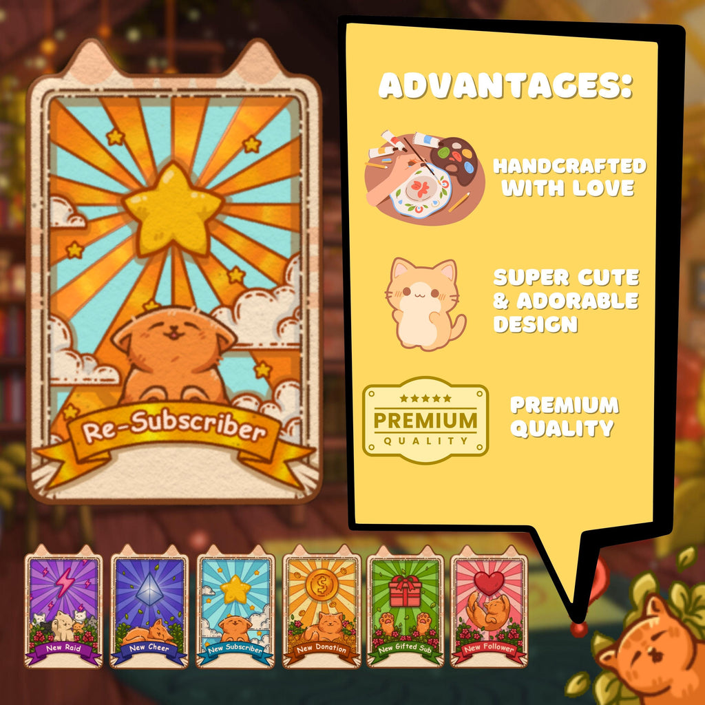 Animated Twitch Alerts Pack - Cozy Cats Tarot Cards