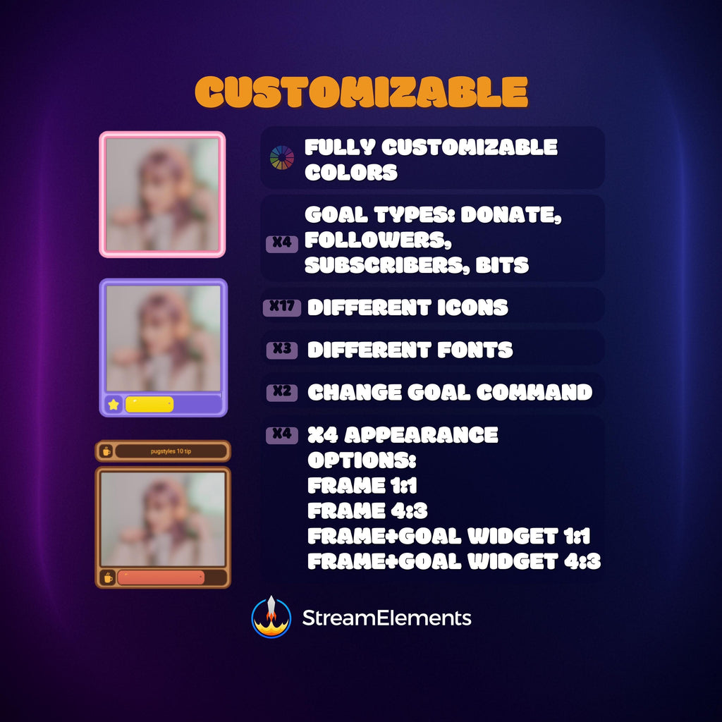 Webcam Overlay Widget 3-in-1: Frame + Goal Tracker + Twitch Alerts