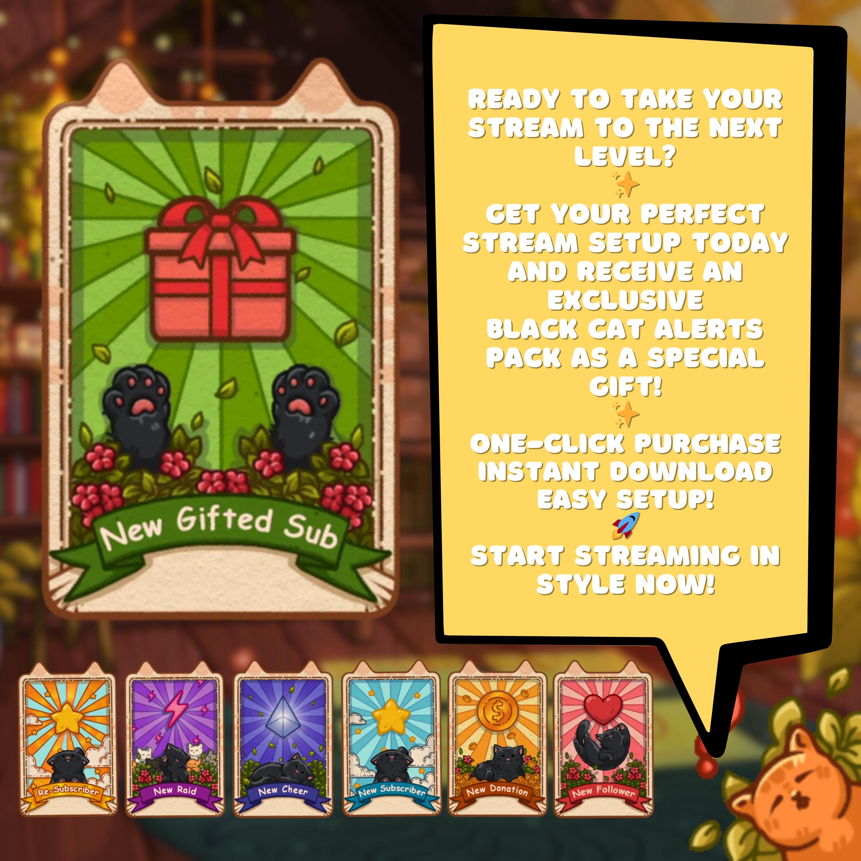 Animated Twitch Alerts Pack - Cozy Cats Tarot Cards