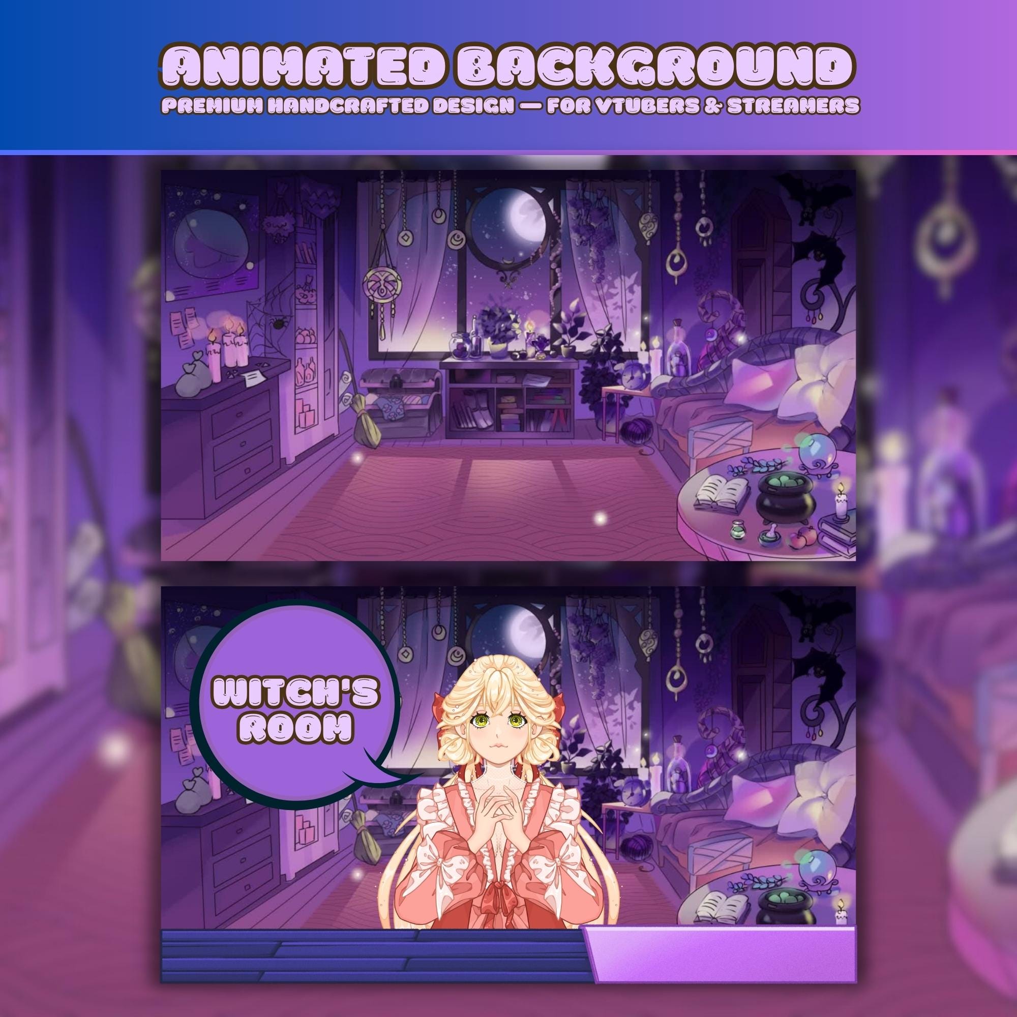 Animated background - Witch's Room | For VTubers & Streamers