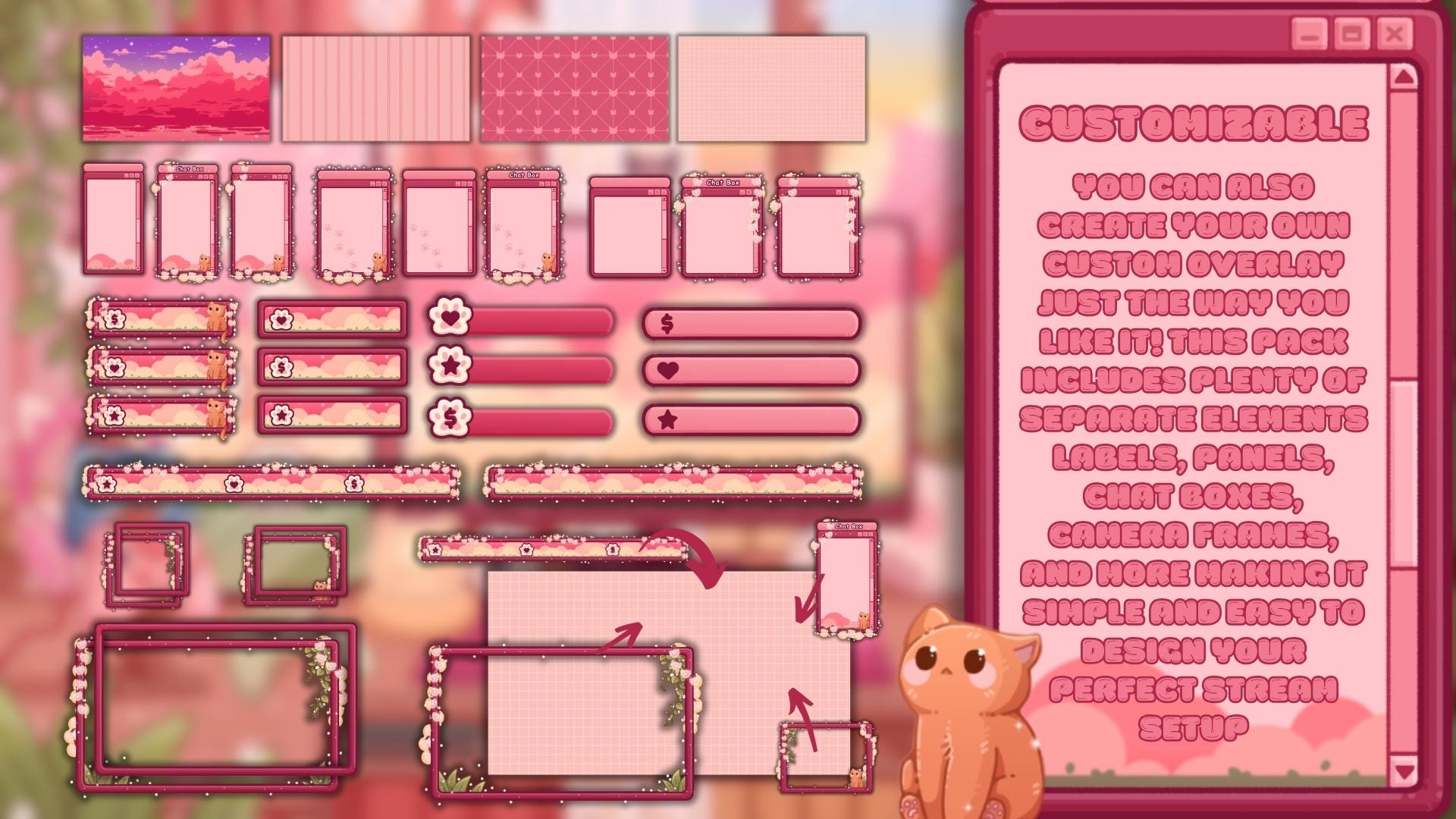 Animated Stream Overlay Boost Pack - Cozy Pink Lofi Theme