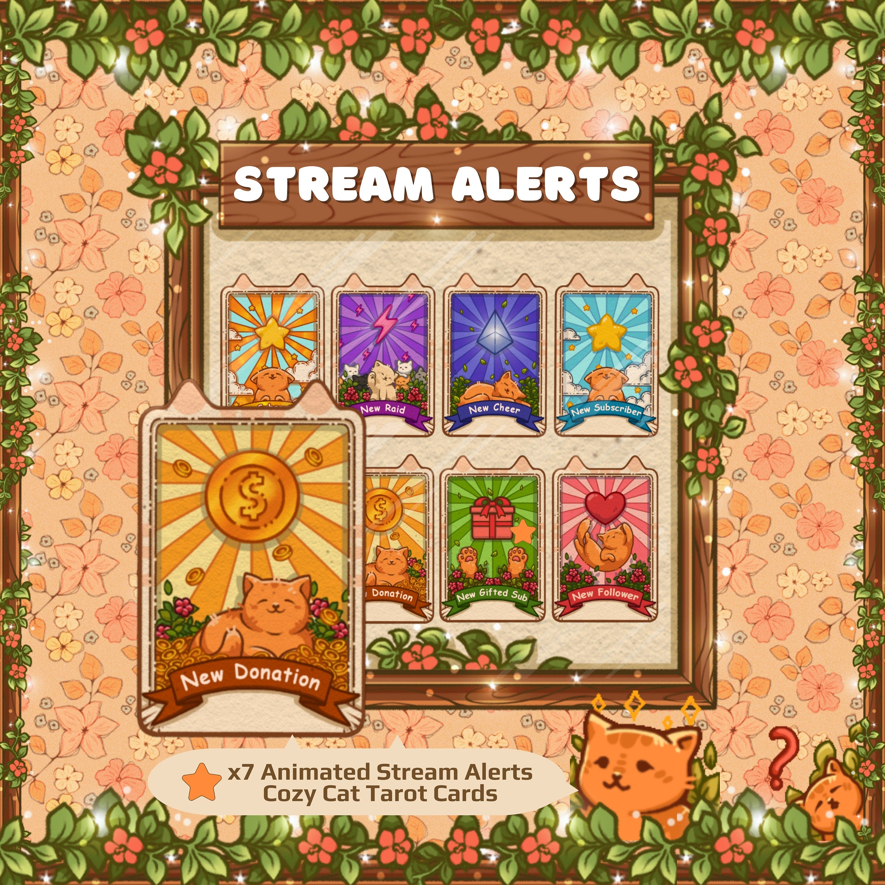 Animated Stream Overlay Pro Package: Cozy Cats