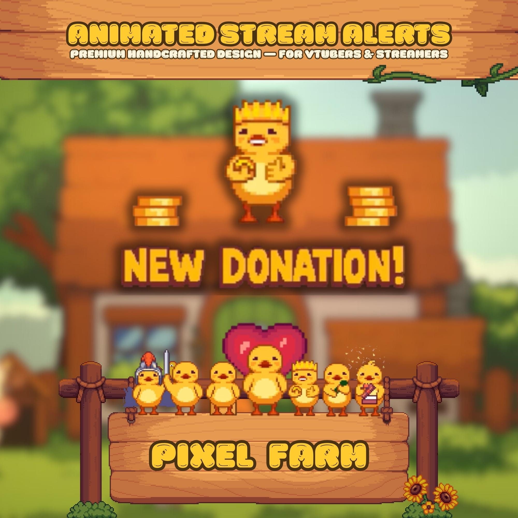 Animated Stream Alerts Pack in Cozy Pixel Farm Theme