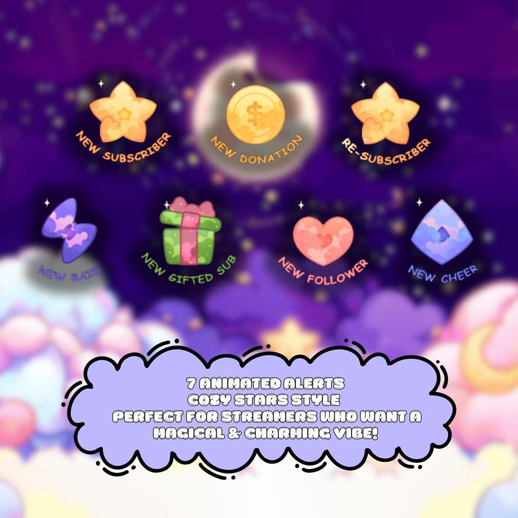 Animated Stream Alerts Pack in Cozy Galaxy Theme