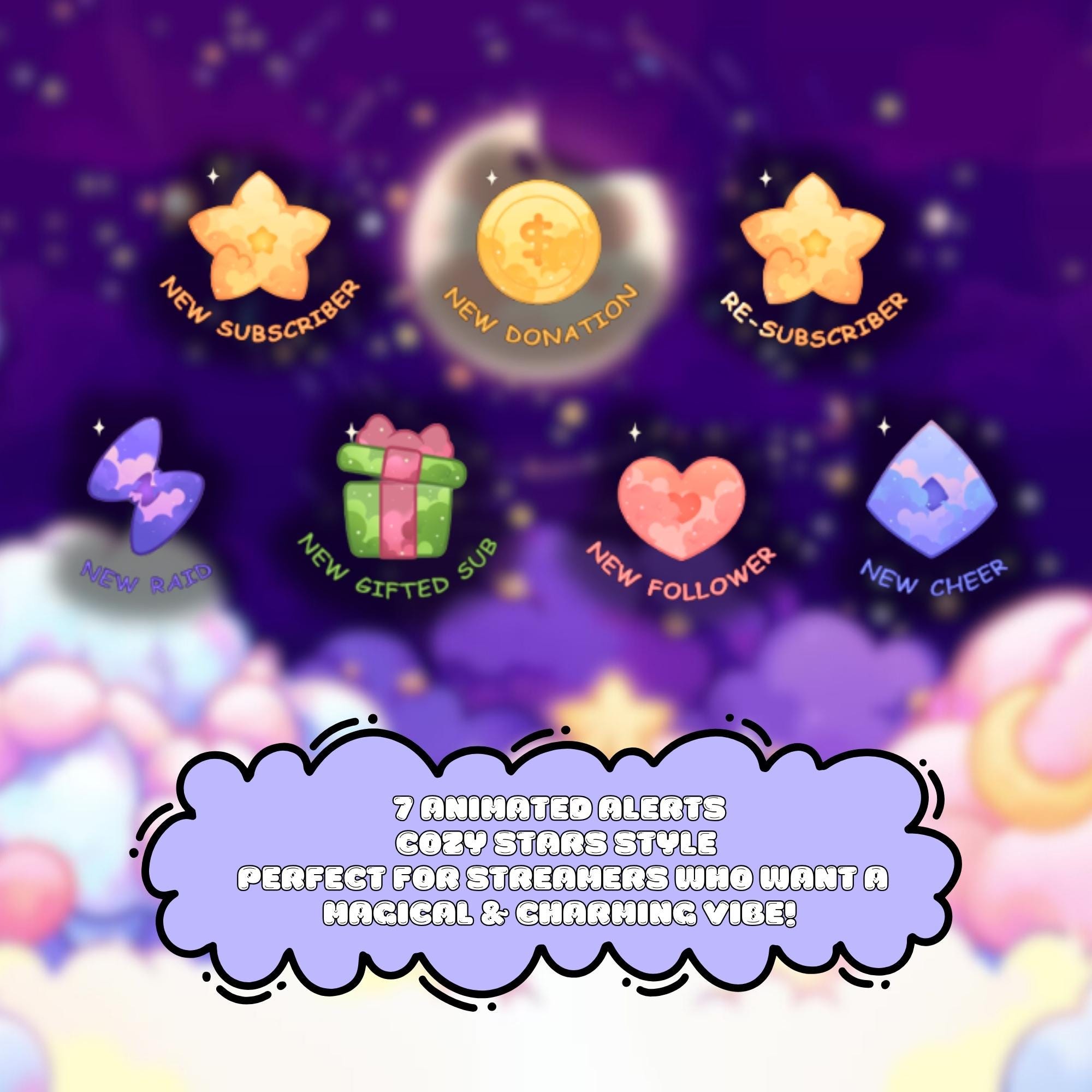 Animated Stream Alerts Pack in Cozy Galaxy Theme