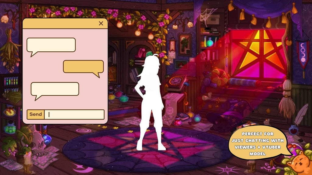 Halloween Witch Room Animated VTuber Background – Cozy Magical Stream Overlay for Twitch & YouTube