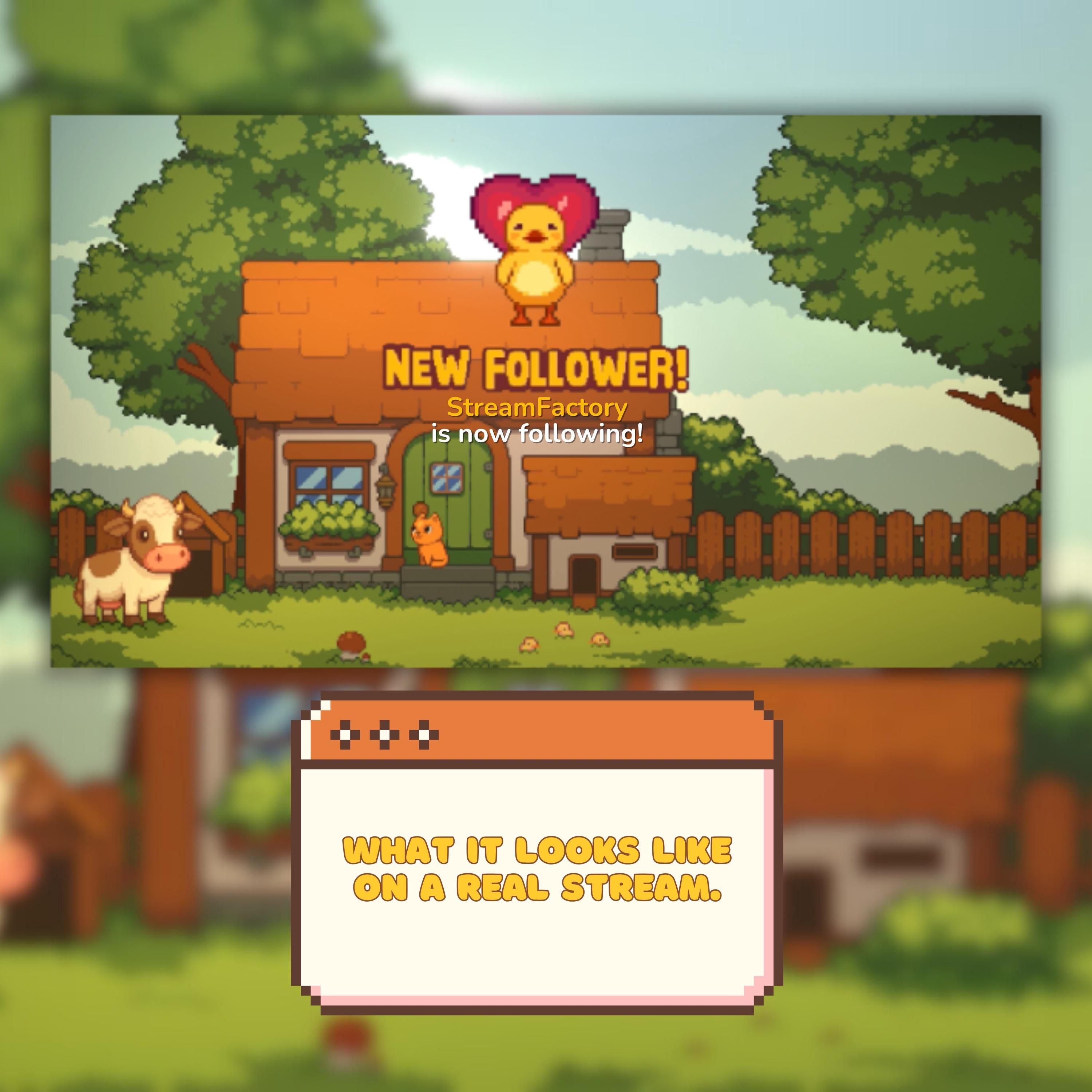 Animated Stream Alerts Pack in Cozy Pixel Farm Theme