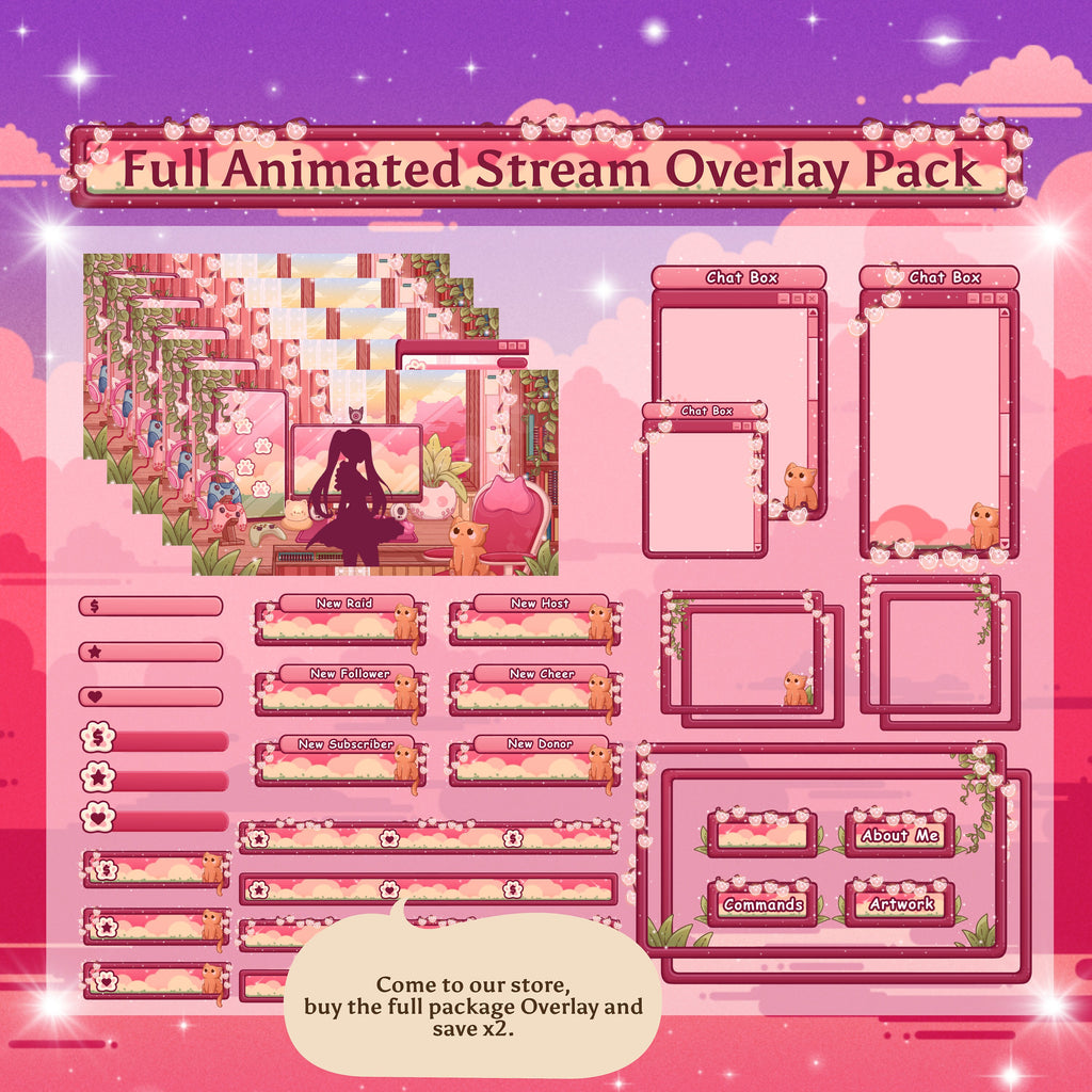 Animated Stream Screens in Cozy Pink Lofi Theme