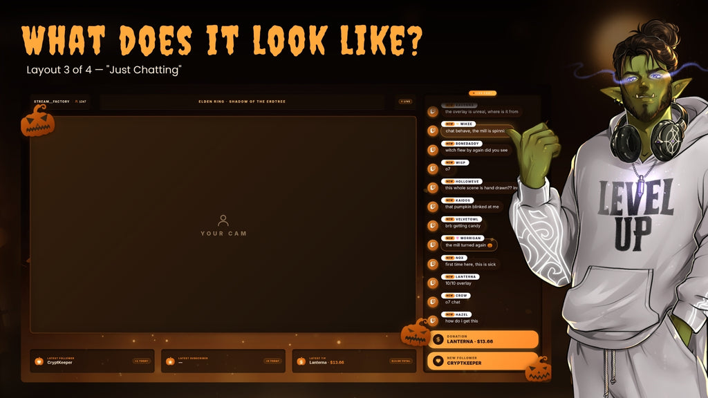 Interactive Halloween Stream Overlay — Zombies React to Chat, Curse Wheel, 4 Screens & Webcam Frame