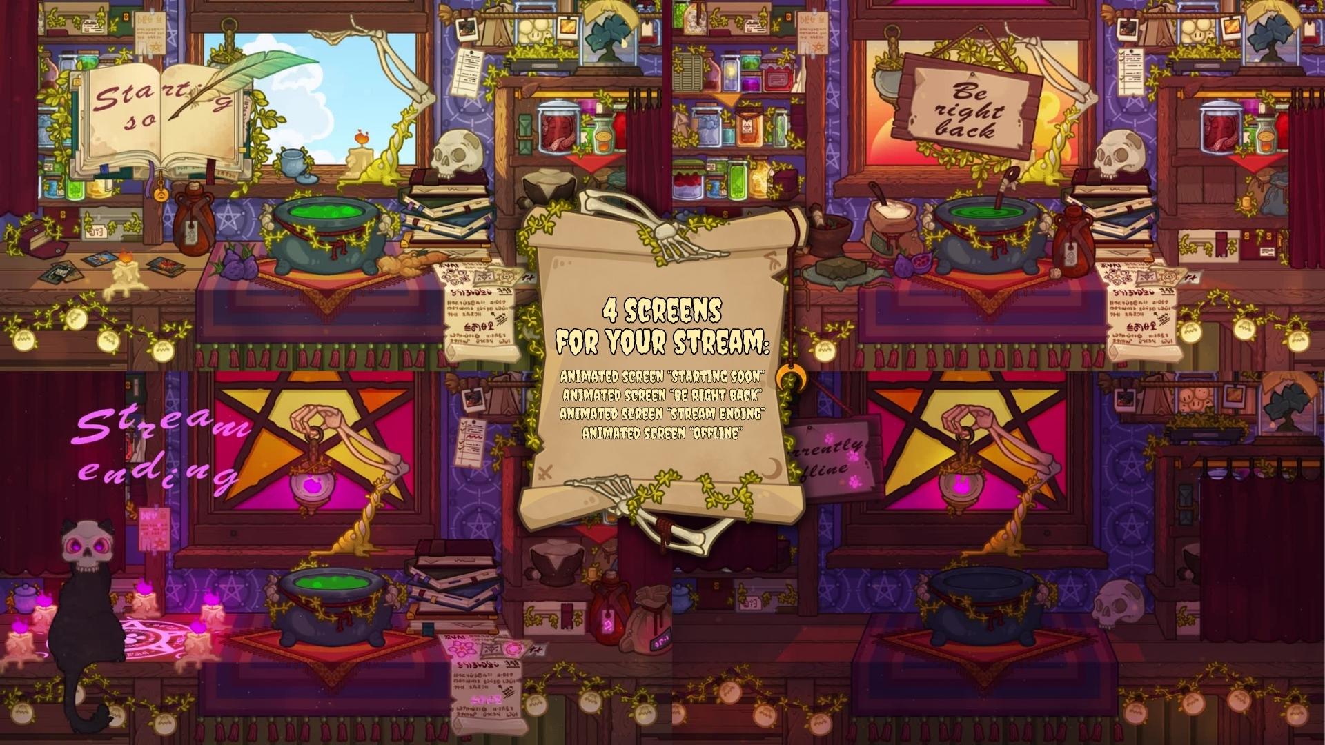 Animated Stream Overlay Boost Pack - Halloween Cozy Witch