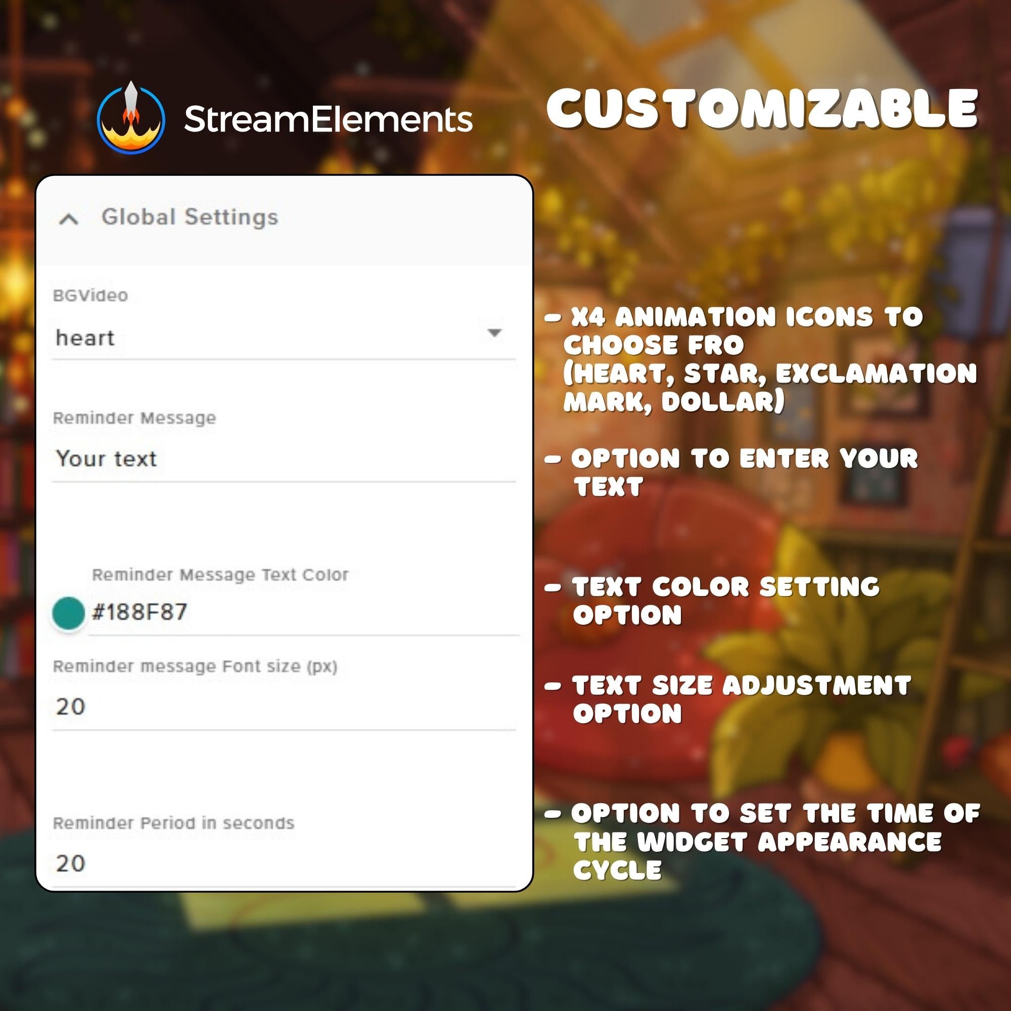 Twitch Reminder Widget: Cozy Stream Theme Pop Up Widget
