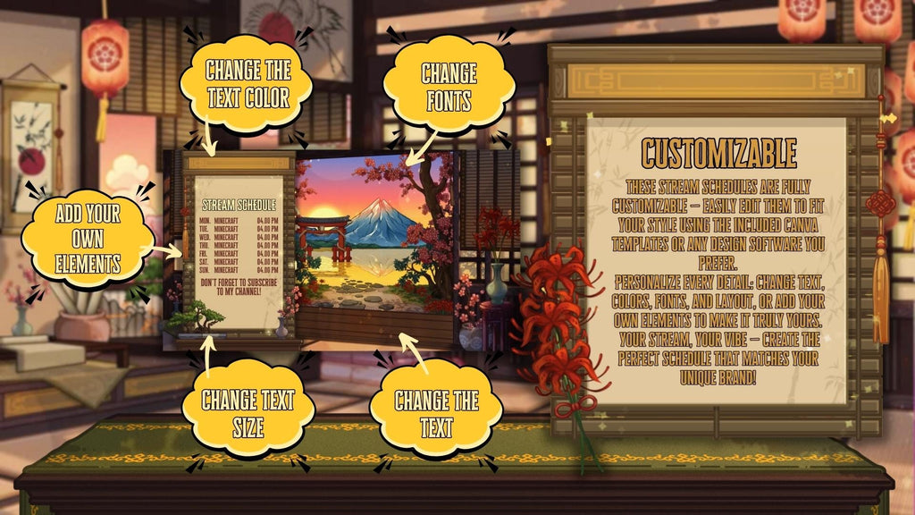 Animated Stream Schedule in Japanese Sakura Theme, Customizable Templates