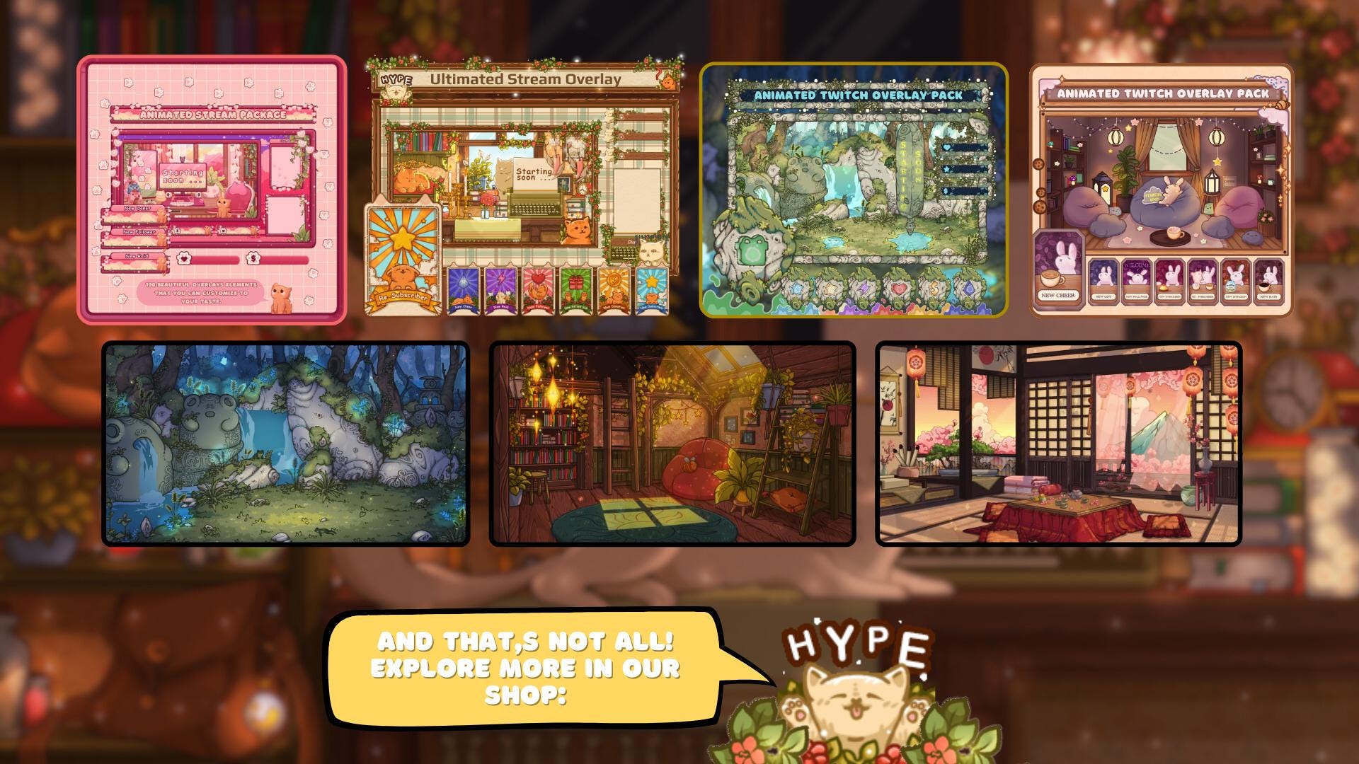 Animated Stream Screens in Cozy Cats Theme
