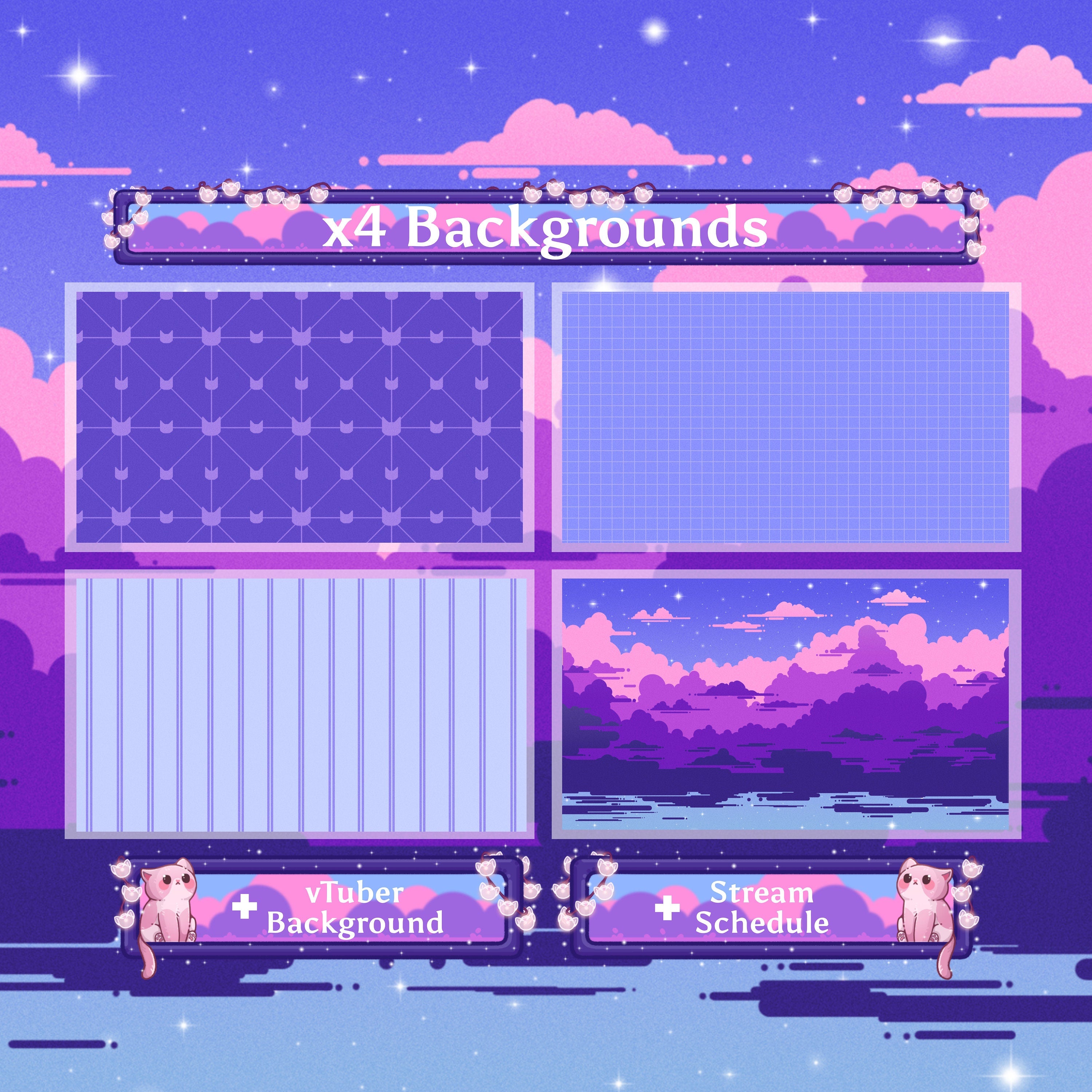 Animated Stream Overlay Boost Pack - Cozy Purple Lofi Theme