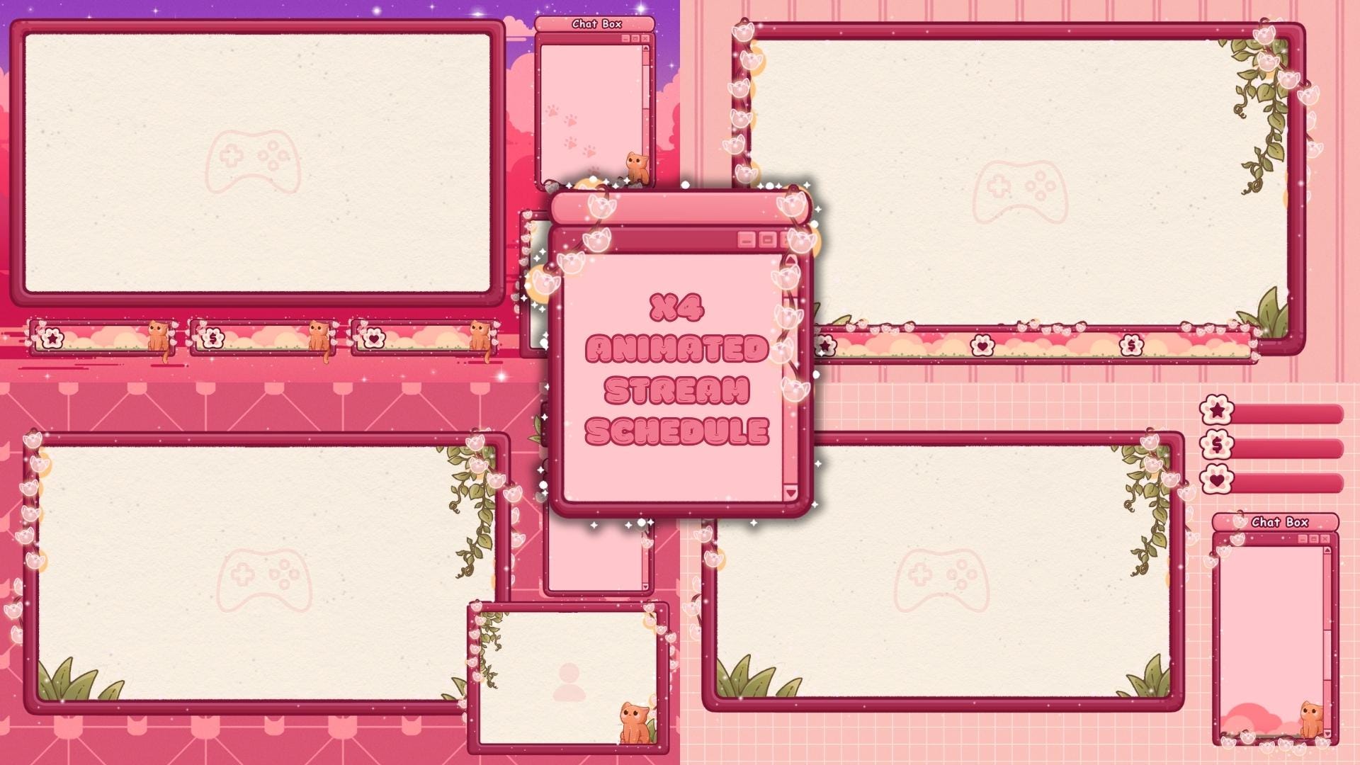 Animated Stream Overlay Boost Pack - Cozy Pink Lofi Theme