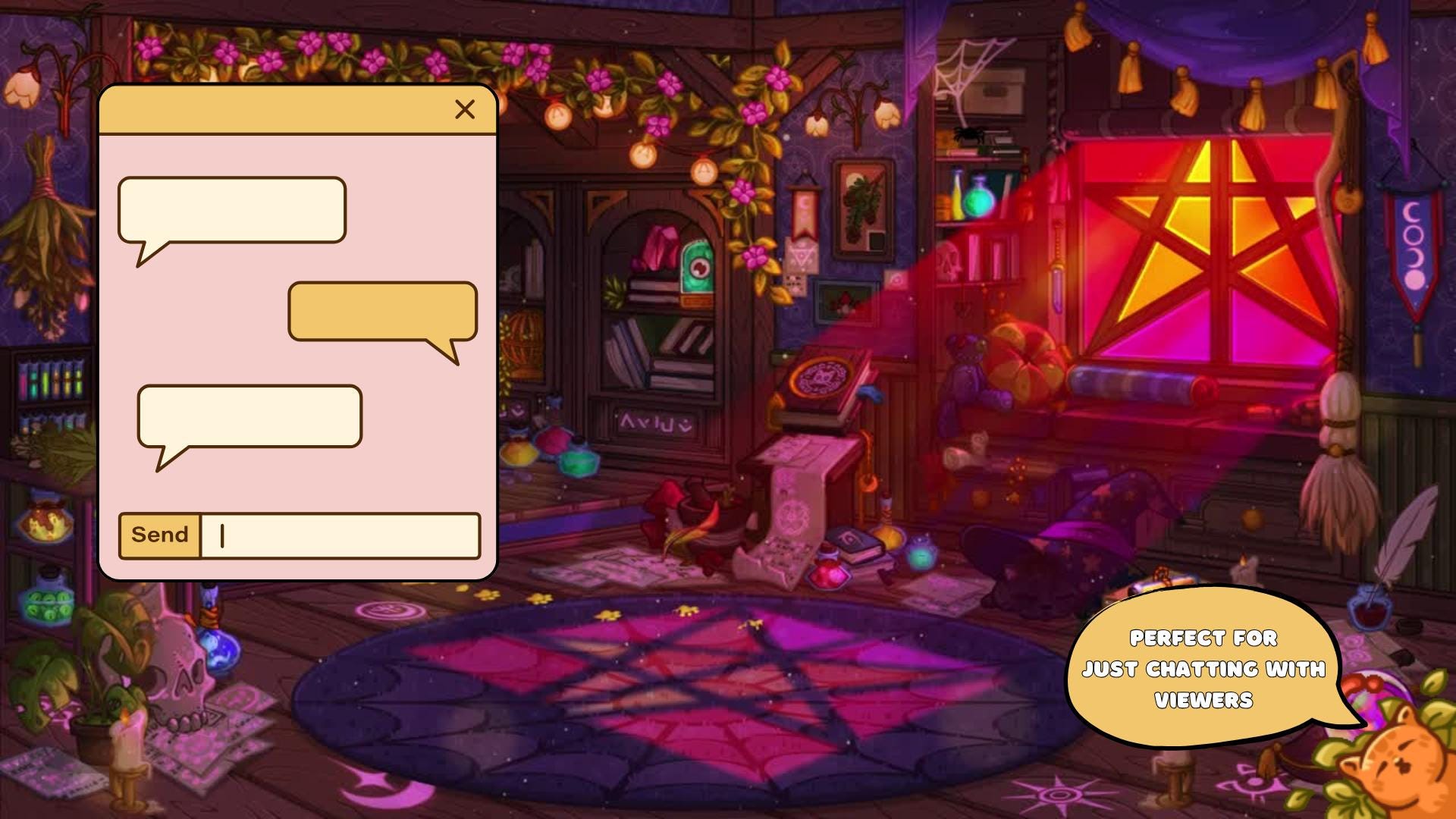 Halloween Witch Room Animated VTuber Background – Cozy Magical Stream Overlay for Twitch & YouTube