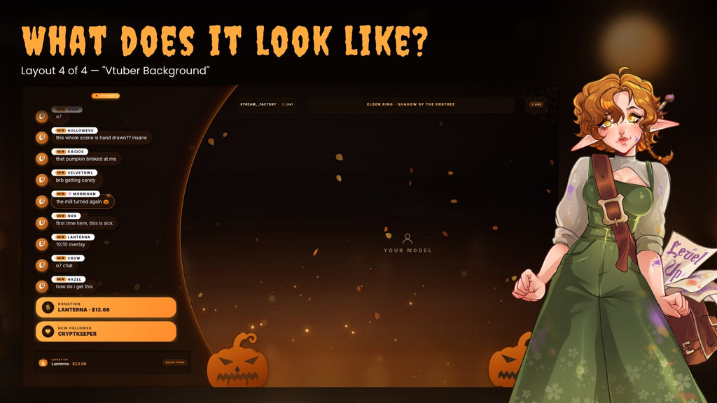 Interactive Halloween Stream Overlay — Zombies React to Chat, Curse Wheel, 4 Screens & Webcam Frame