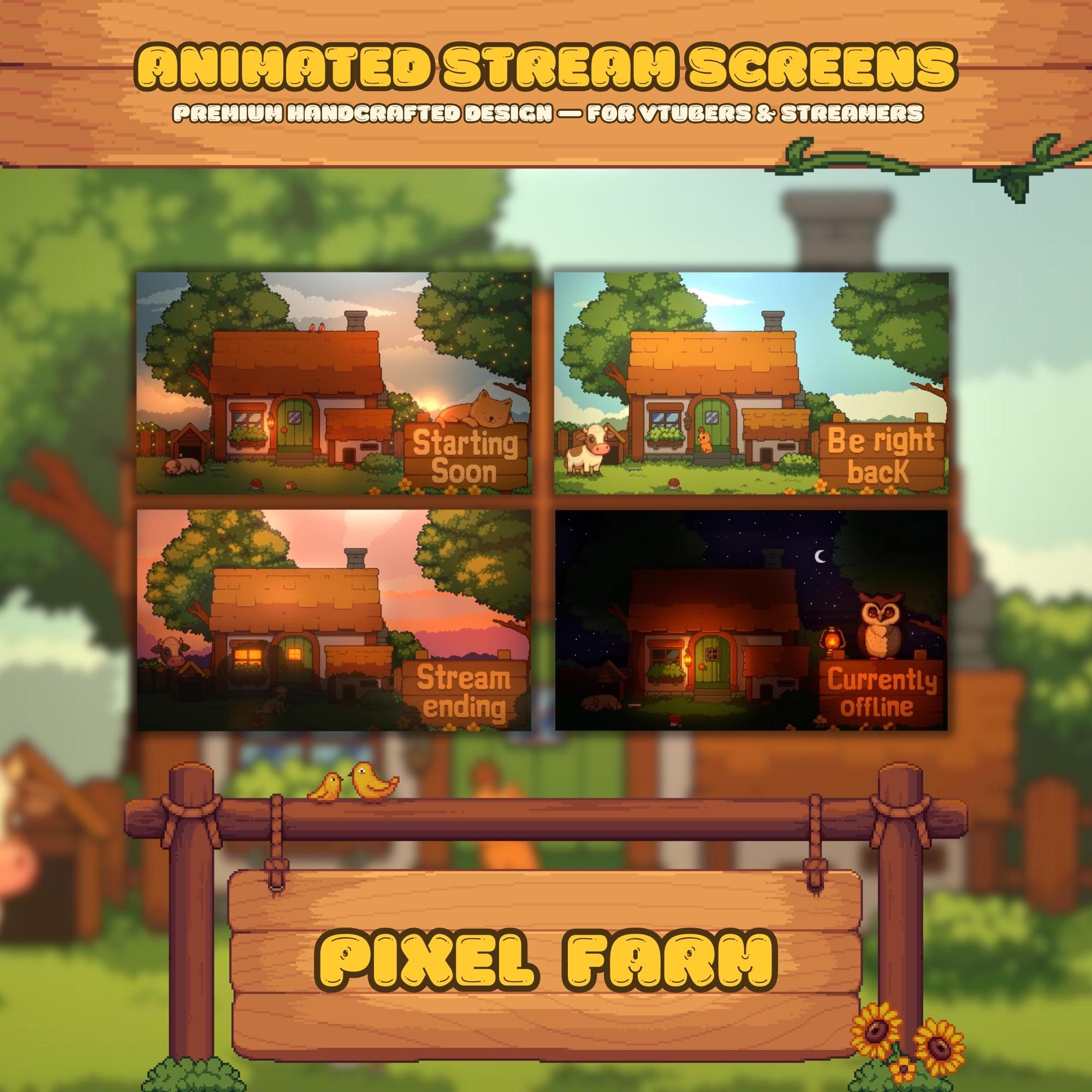 Animated Stream Screens Pack - Cozy Pixel Farm
