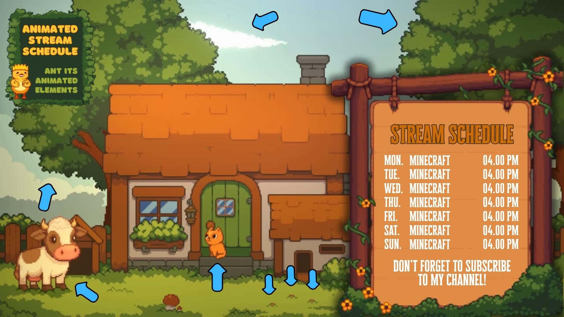 Animated Stream Schedule: Cozy Pixel Farm, Customizable Templates