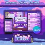 Animated Stream Schedule: Purple Lofi, Customizable Templates
