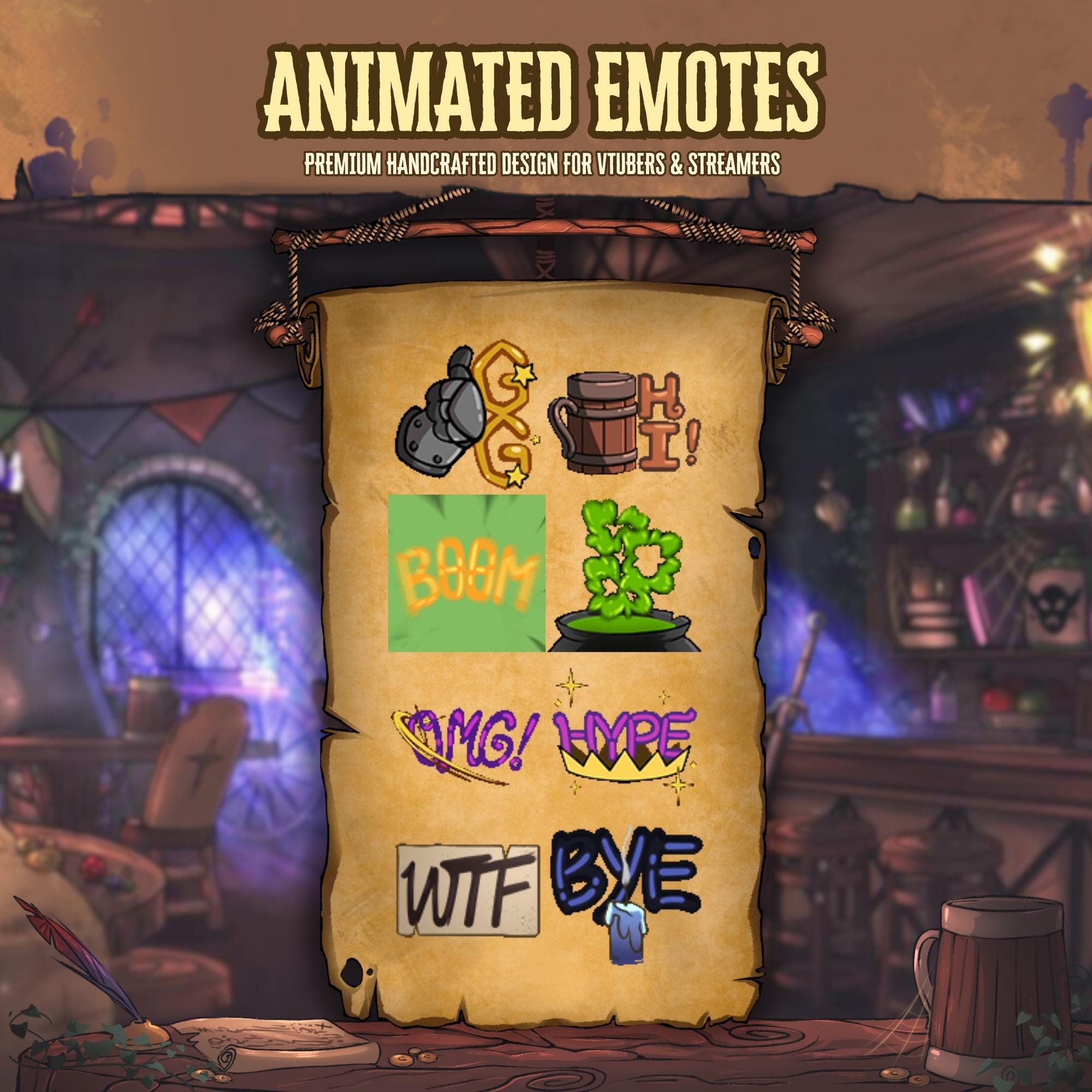 Animated Twitch & Discord Emotes in Mediavel Fantasy Tavern Theme