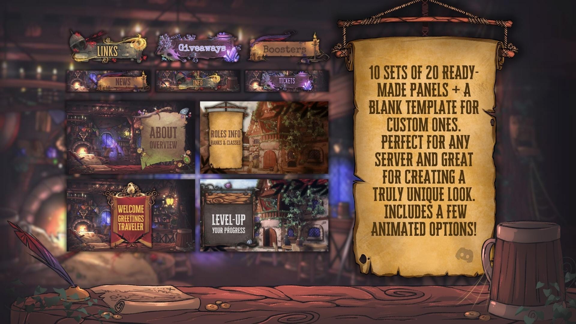 Fantasy Tavern Discord Pack | Pre-Made RPG & DnD Decoration | Discord Emotes | Discord Banner | Discord Panels