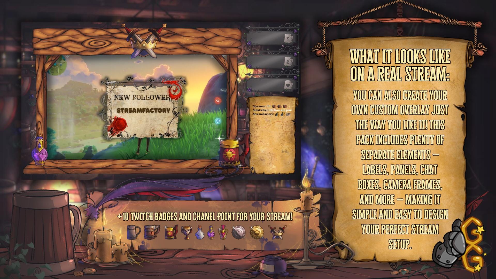 Animated Stream Overlay PRO Pack - Fantasy Medieval Tavern