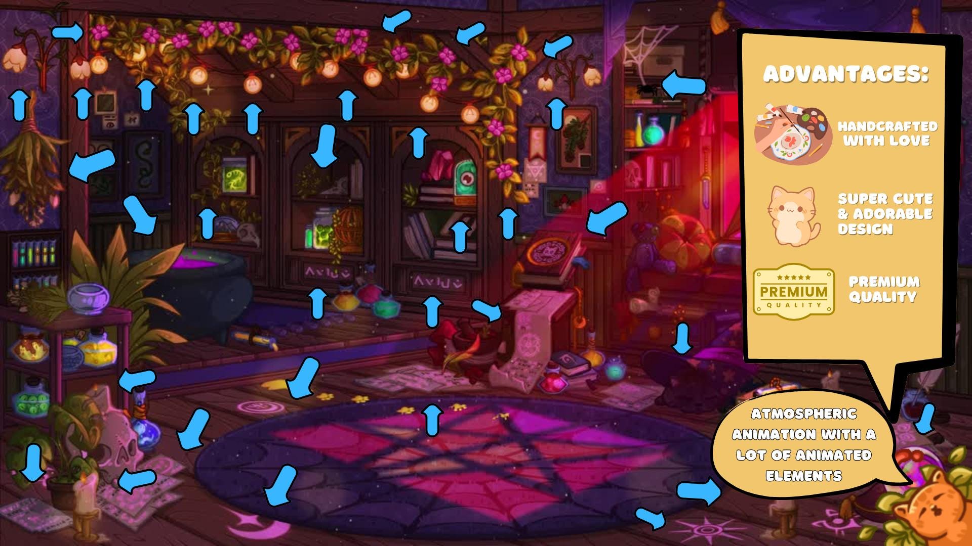 Halloween Witch Room Animated VTuber Background – Cozy Magical Stream Overlay for Twitch & YouTube