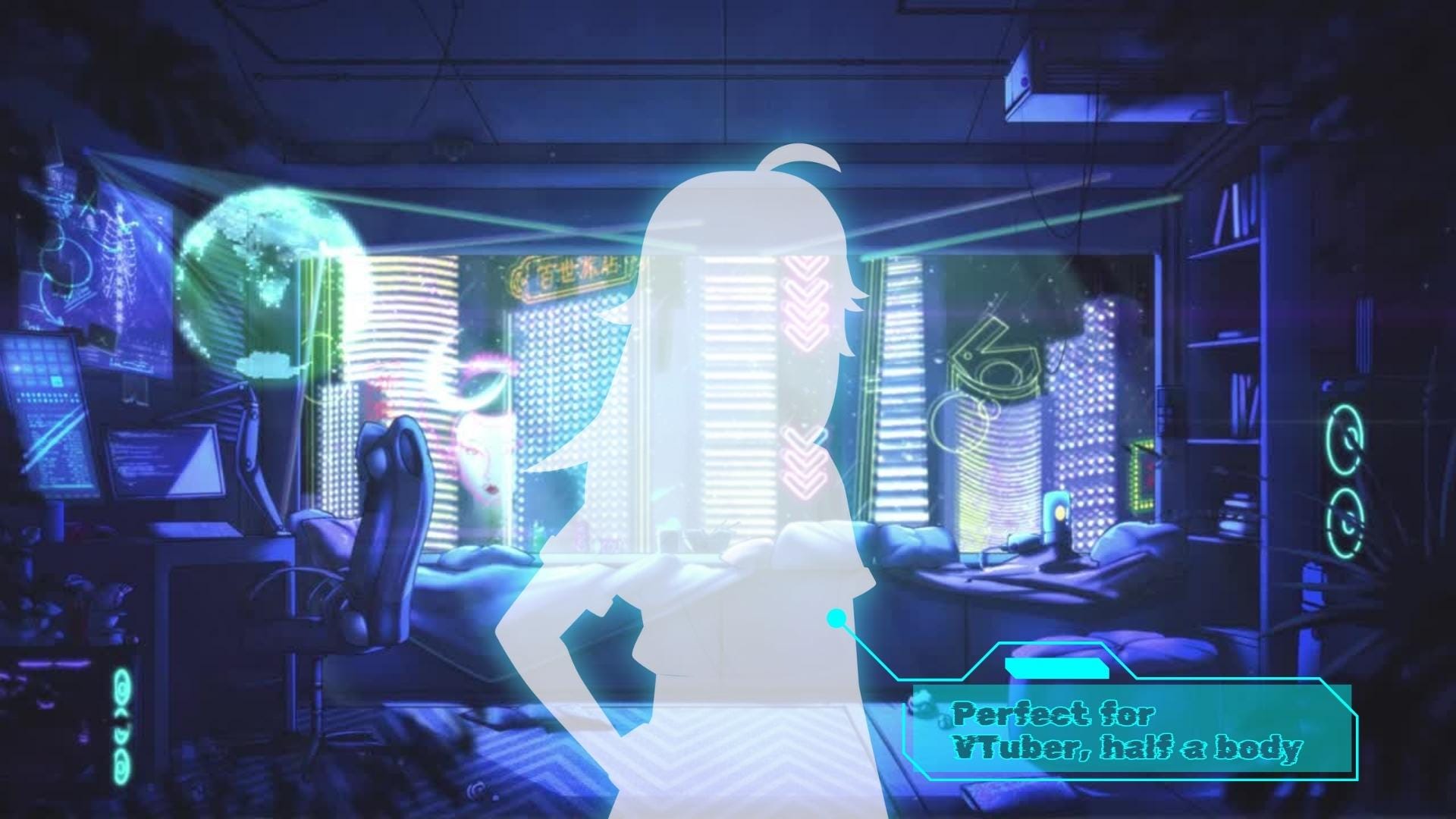 Animated background - CyberPunk Room | For VTubers & Streamers