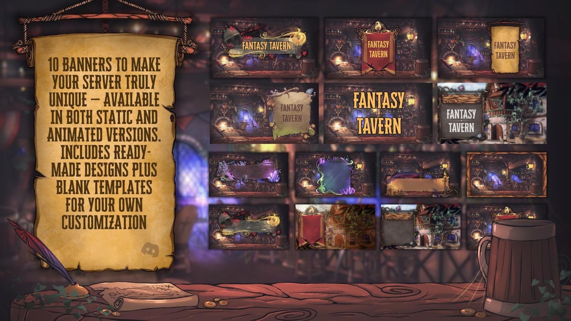 Fantasy Tavern Discord Pack | Pre-Made RPG & DnD Decoration | Discord Emotes | Discord Banner | Discord Panels