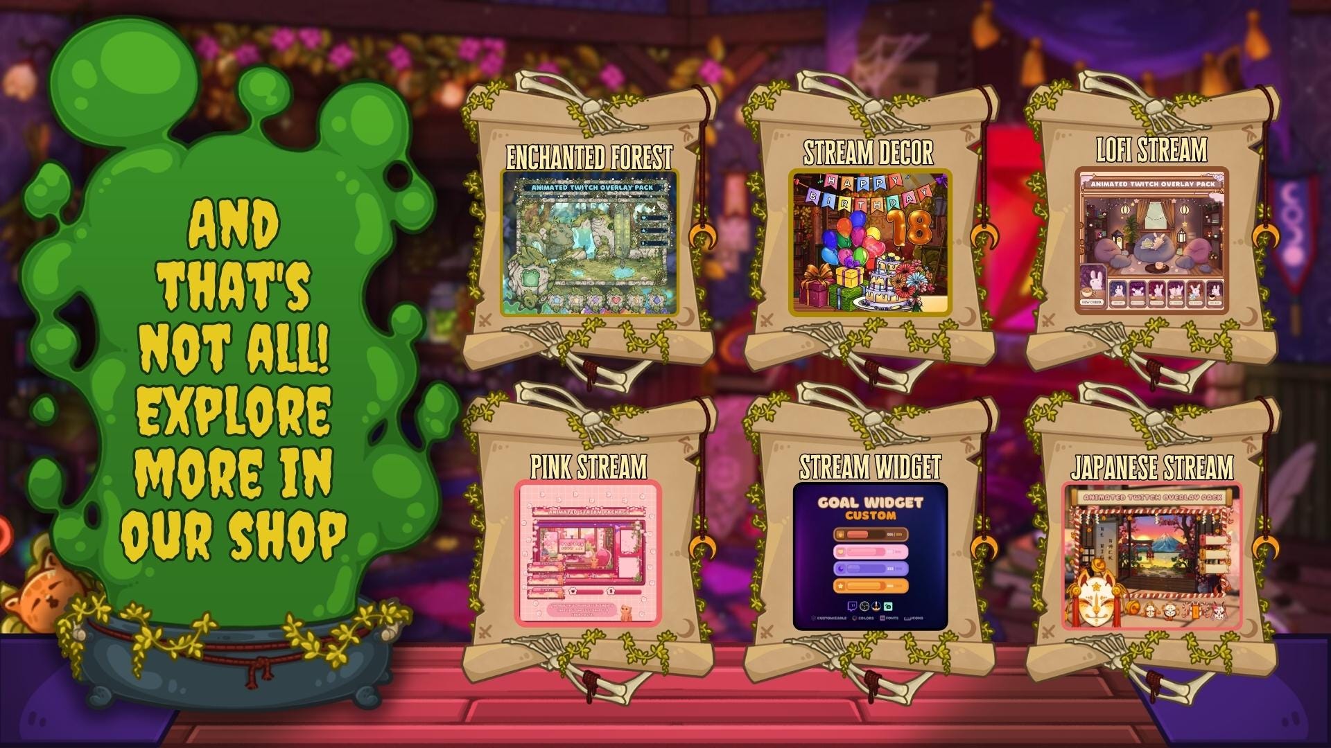 Animated Stream Screens in Cozy Witch Room Theme