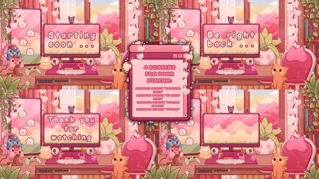 Animated Stream Overlay Boost Pack - Cozy Pink Lofi Theme