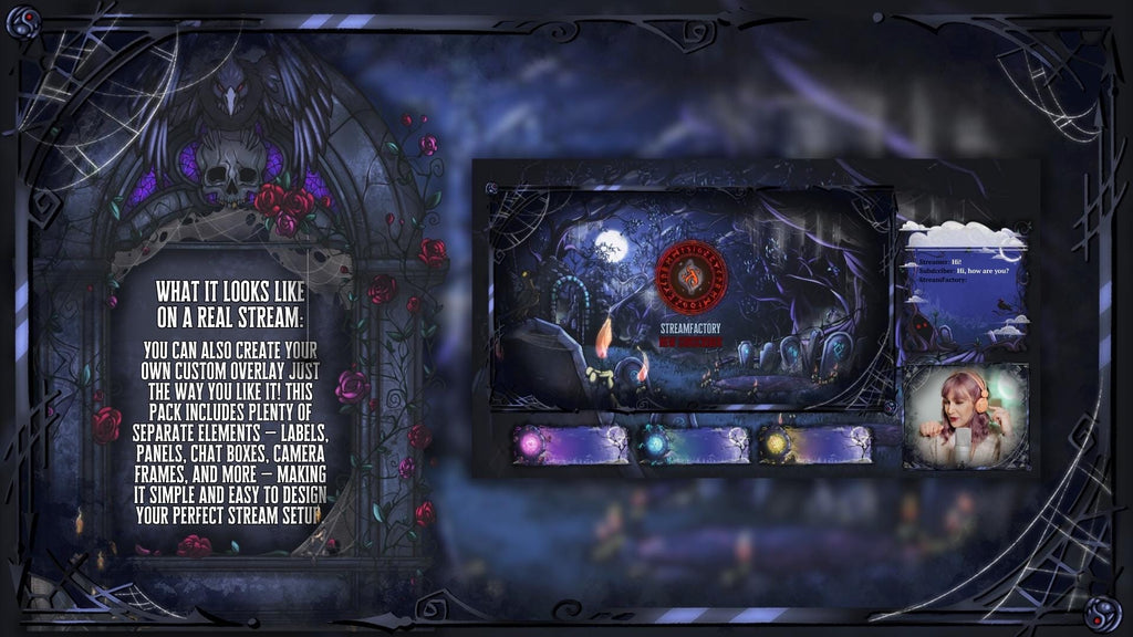 Dark Gothic Cemetery Animated Stream Overlay Pack | Twitch & VTuber | OBS Overlay
