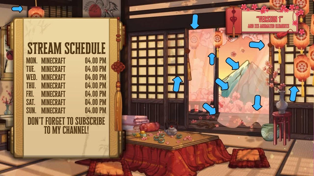 Animated Stream Schedule in Japanese Sakura Theme, Customizable Templates