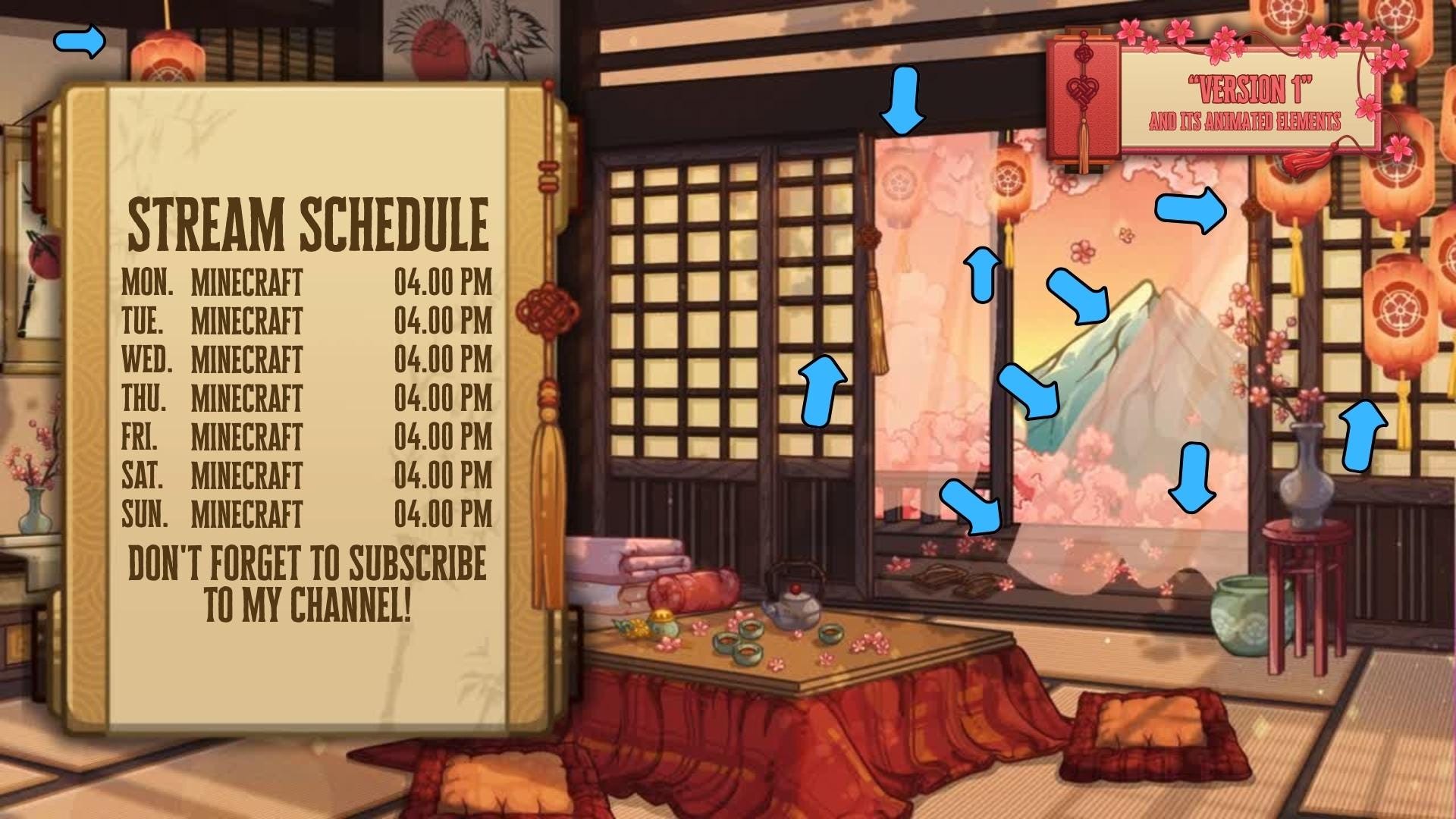 Animated Stream Schedule in Japanese Sakura Theme, Customizable Templates