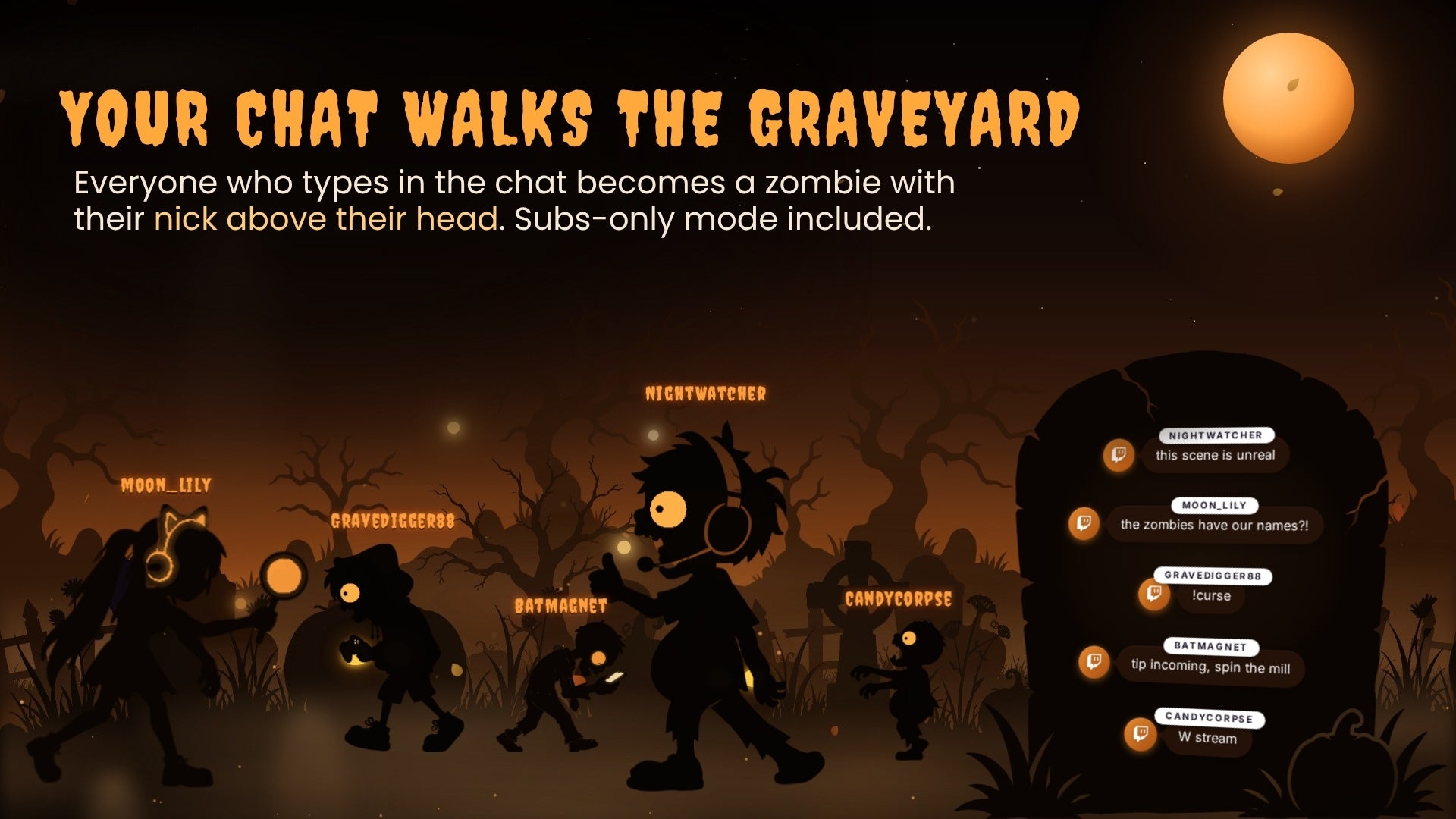 Interactive Halloween Stream Overlay — Zombies React to Chat, Curse Wheel, 4 Screens & Webcam Frame