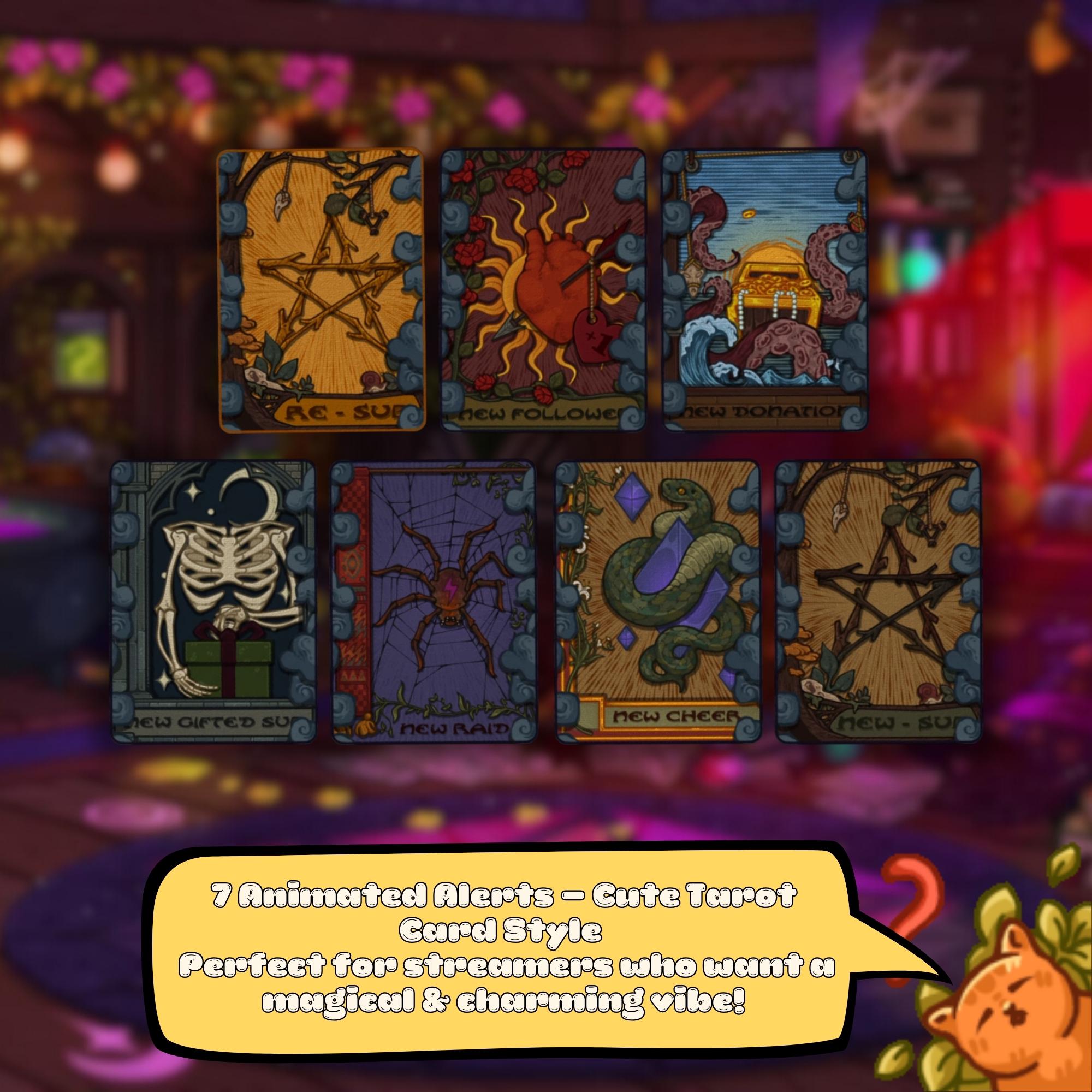 Animated Stream Alerts Pack in Magical Tarot Cards