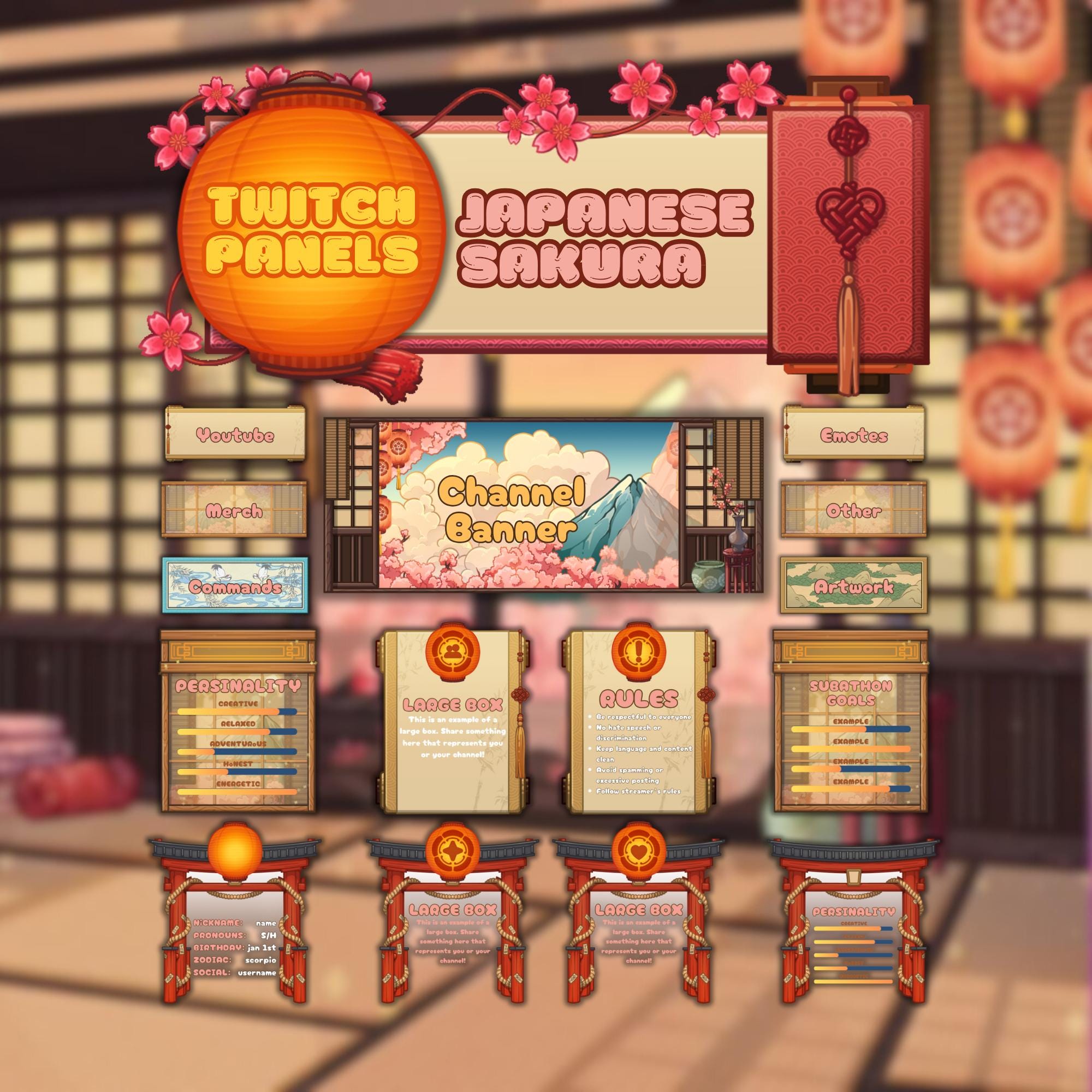 Twitch Panels Pack - Pink Japanese Sakura