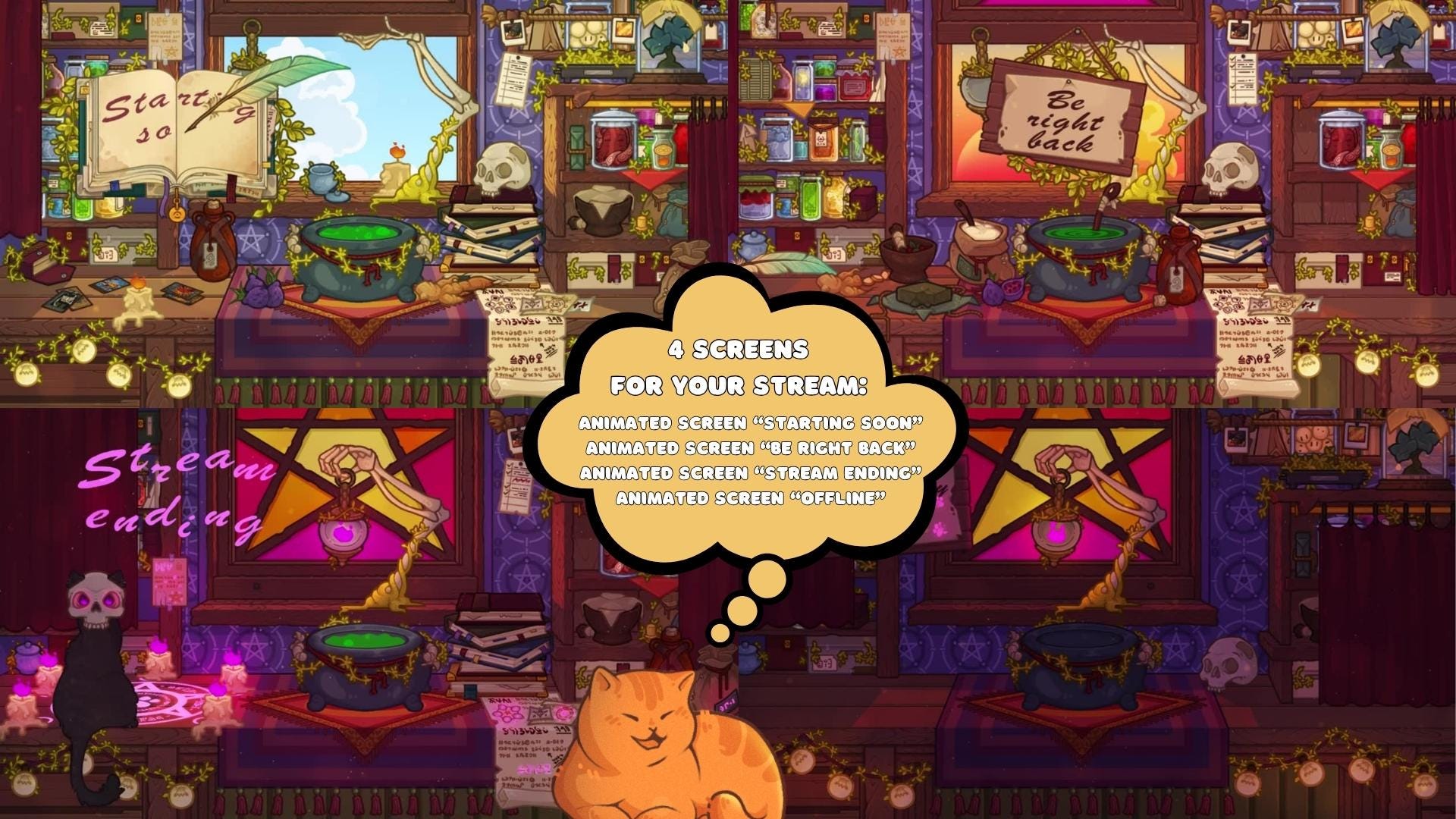 Animated Stream Screens in Cozy Witch Room Theme
