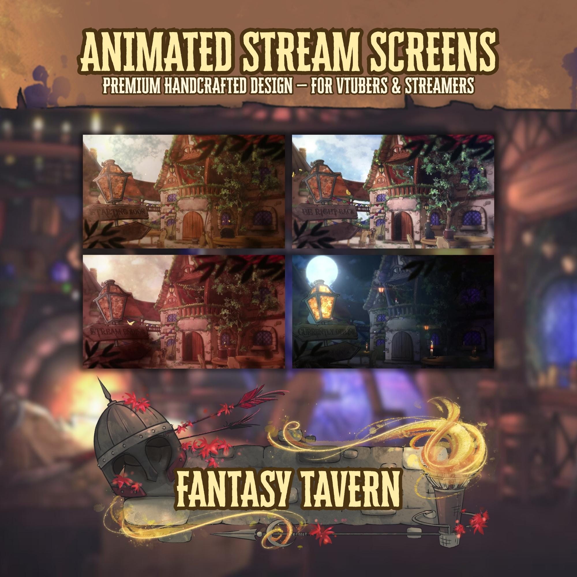 Animated Stream Screens in Medieval Fantasy Tavern Theme